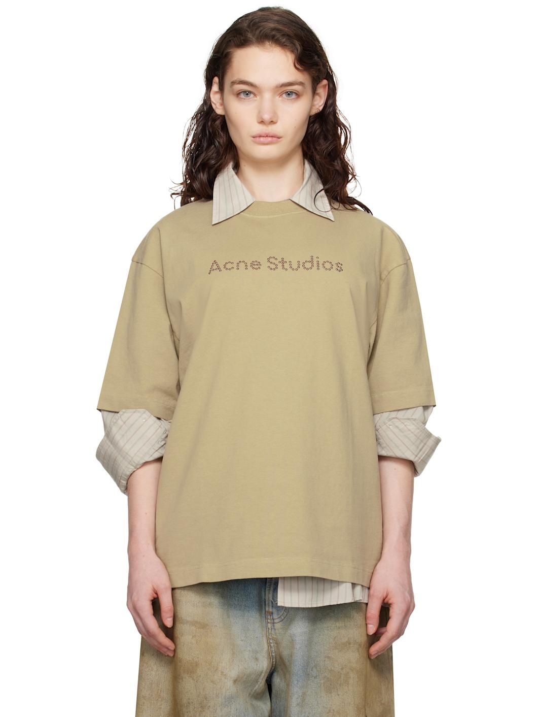 Beige Relaxed Fit Logo T-shirt - 1