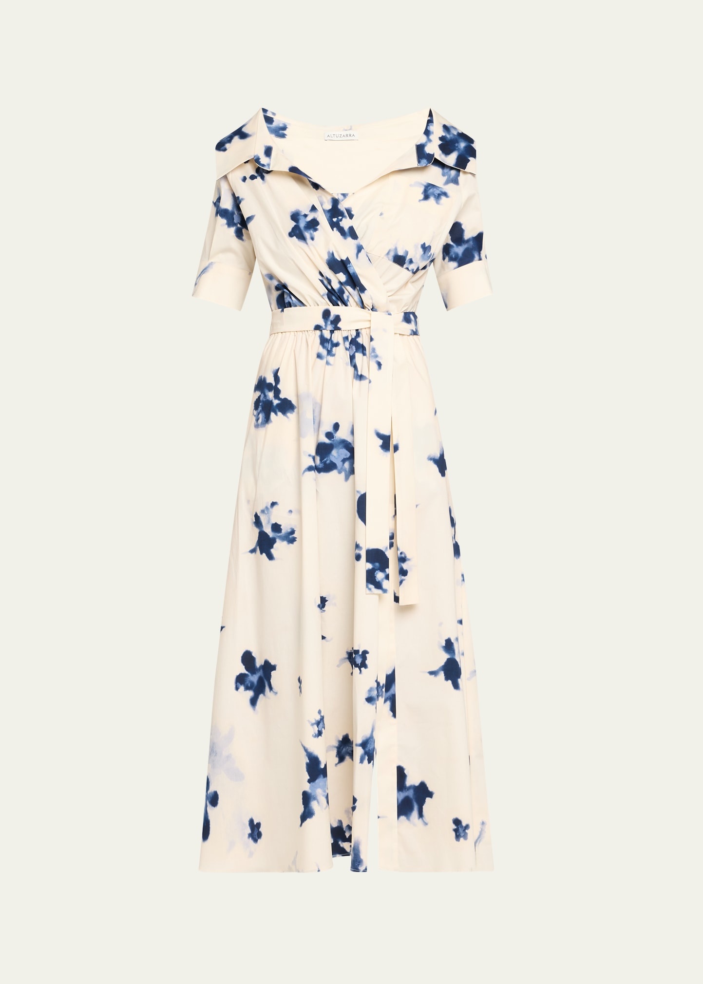 Lydia Floral Short-Sleeve Wrap Midi Shirtdress - 1