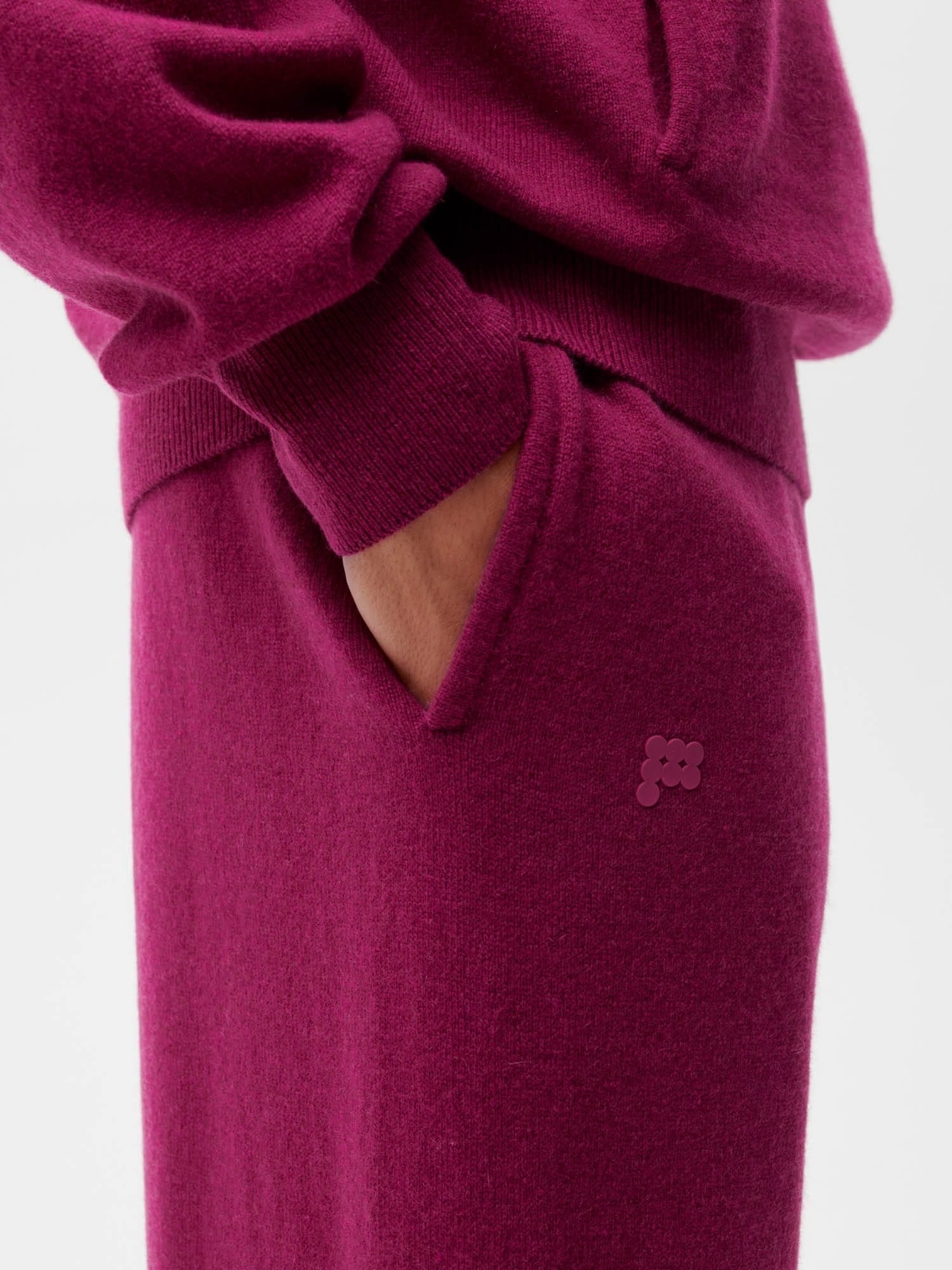 Mens Recycled Cashmere Track Pants - Plum Purple - 3