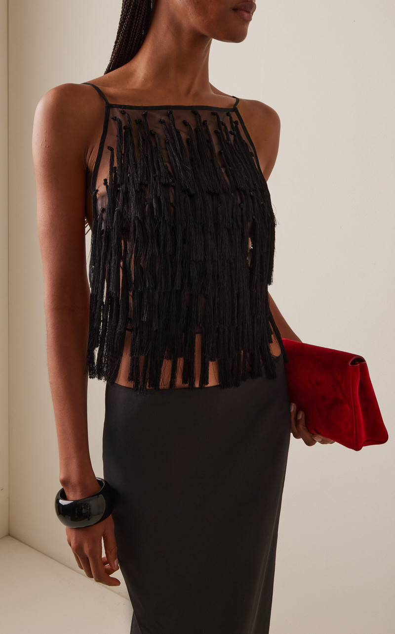 ST. AGNI Tassel-Detailed Silk Top black outlook