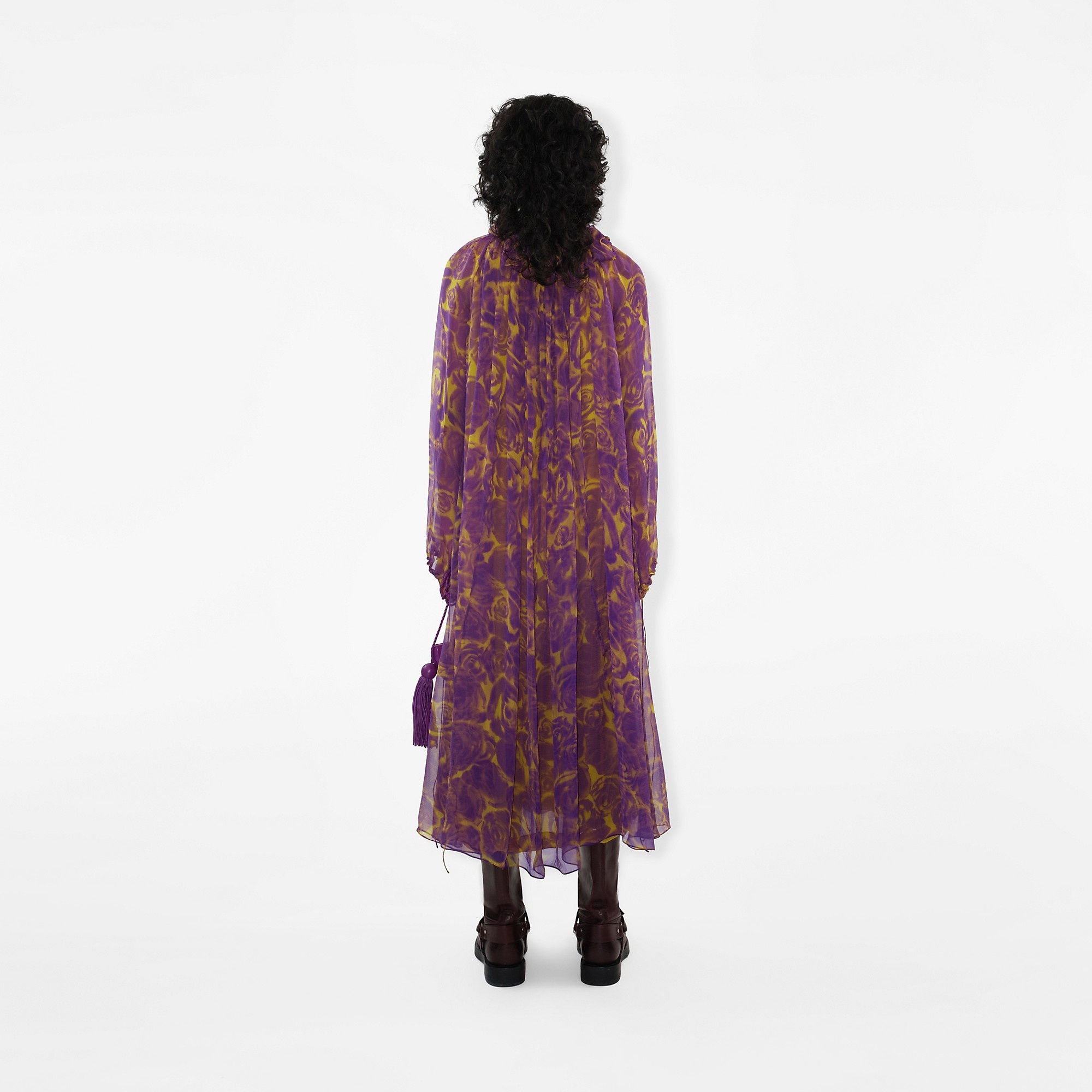 Rose Print Silk Dress - 5