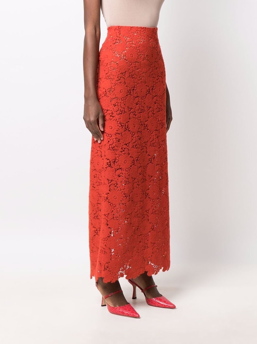 high-waist floral-embroidered skirt - 3