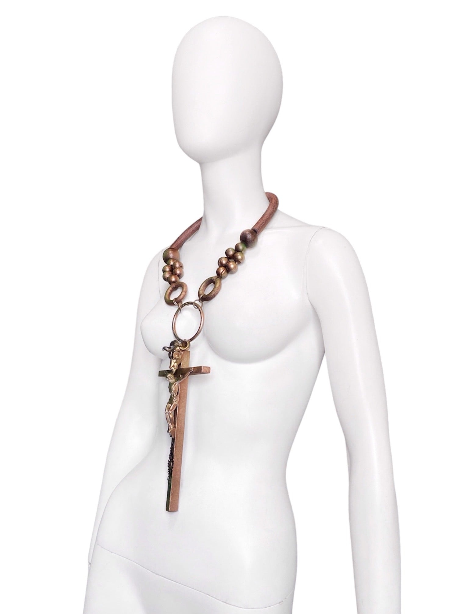 Jean Paul Gaultier 90S Sample 1/1 XXL Crucifix Cross Skull Giant Beaded Rings Necklace - 5