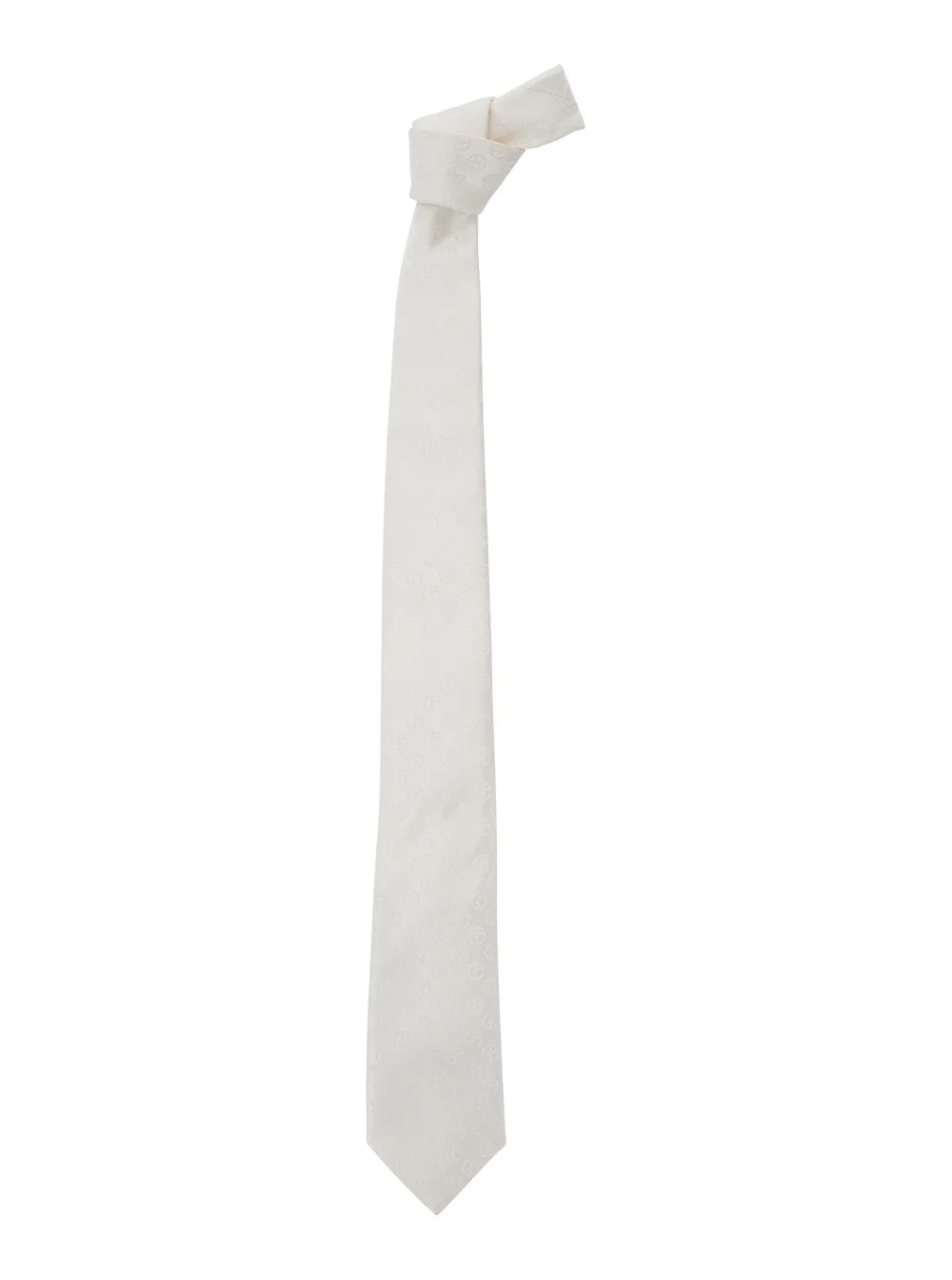Giorgio Armani Men White Tie With All-Over Tonal Logo In Silk Man - 1