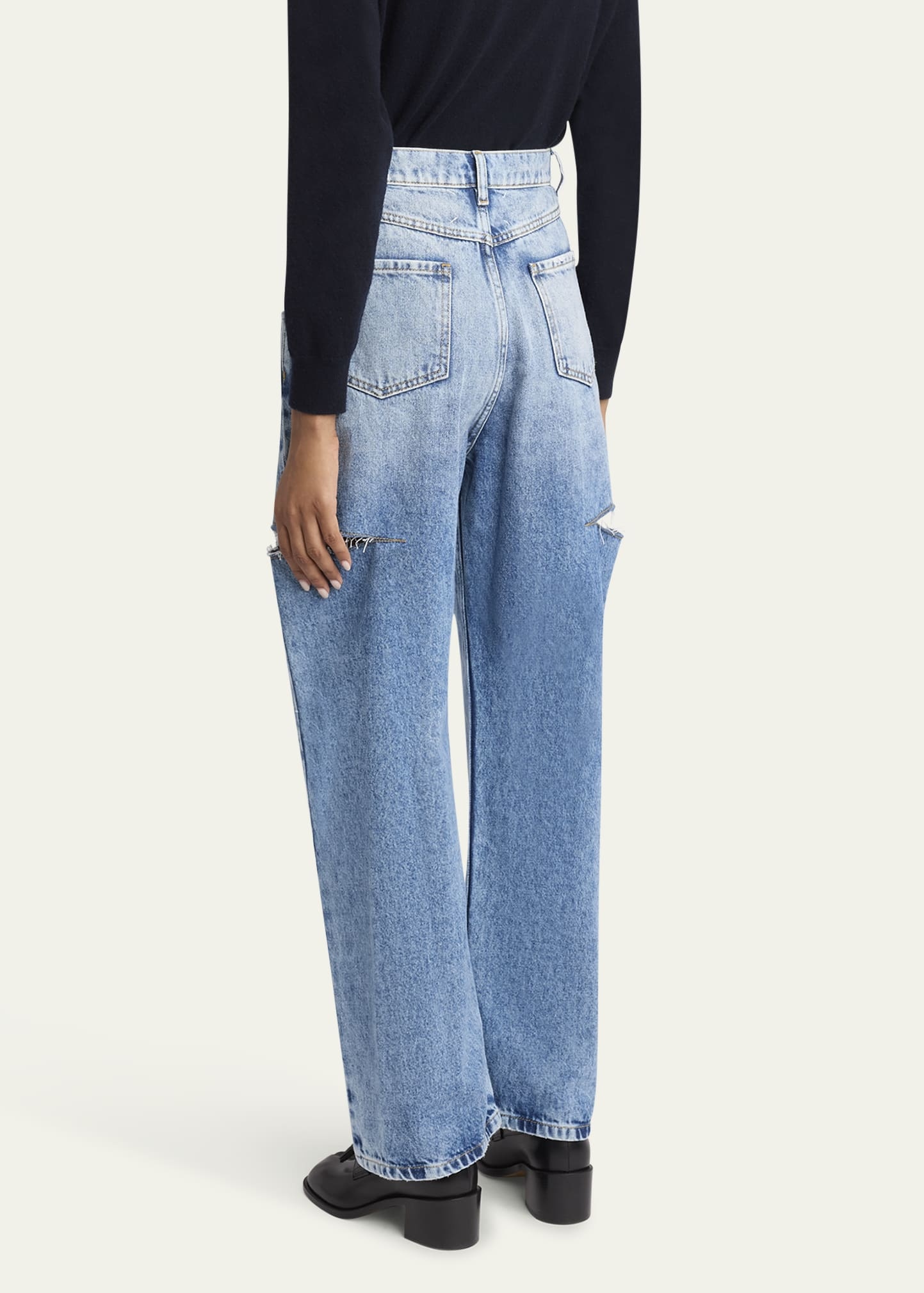 Slash-Sides Wide-Leg Denim Pants - 3