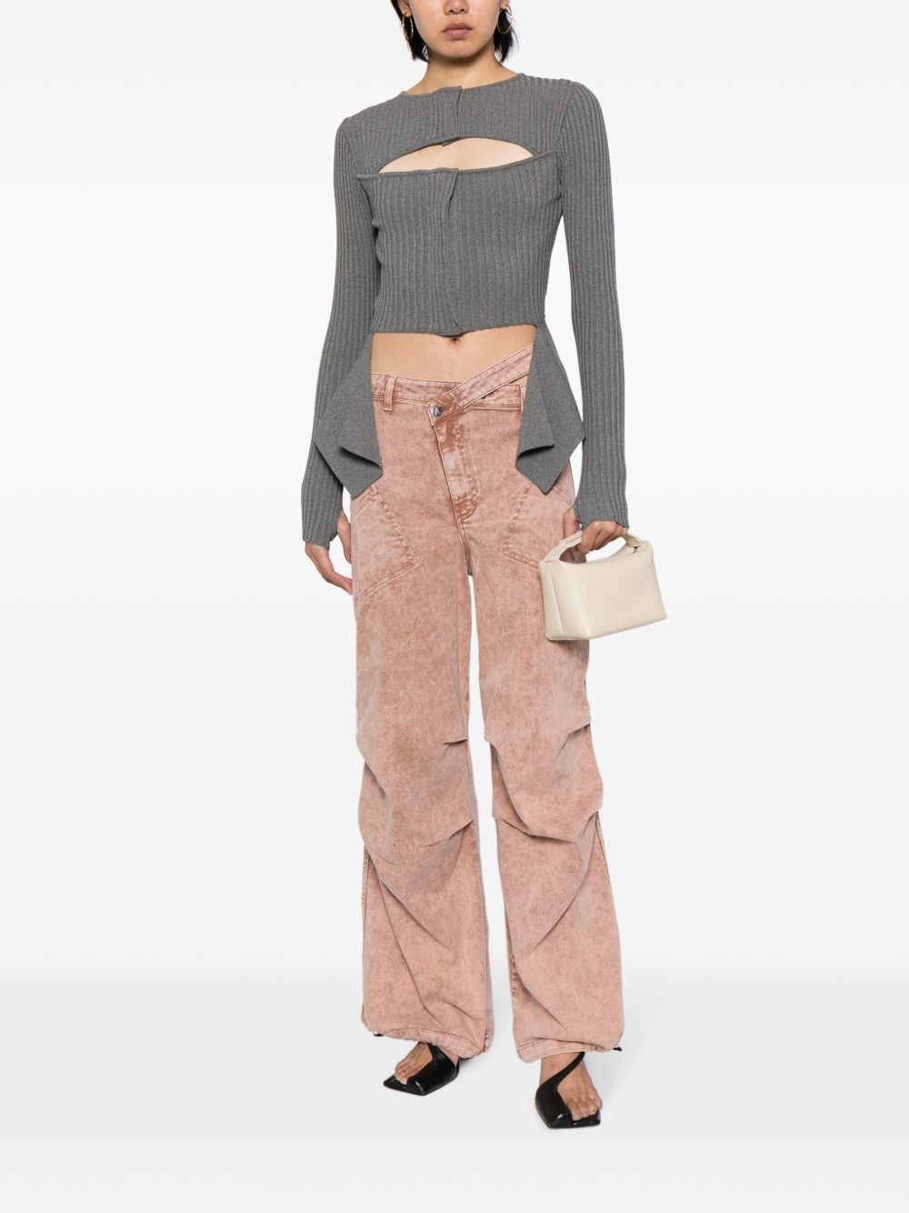 asymmetric-waistband wide-leg jeans - 2