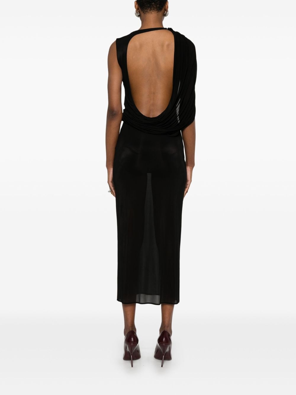 asymmetric draped midi dress - 4