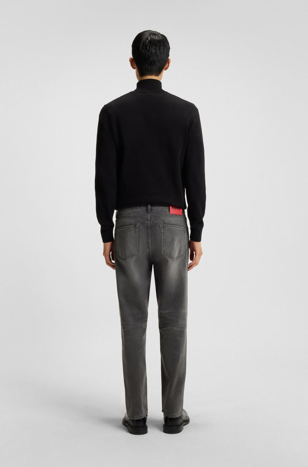 TAPERED-FIT JEANS IN GRAY DENIM WITH USED EFFECTS - 4