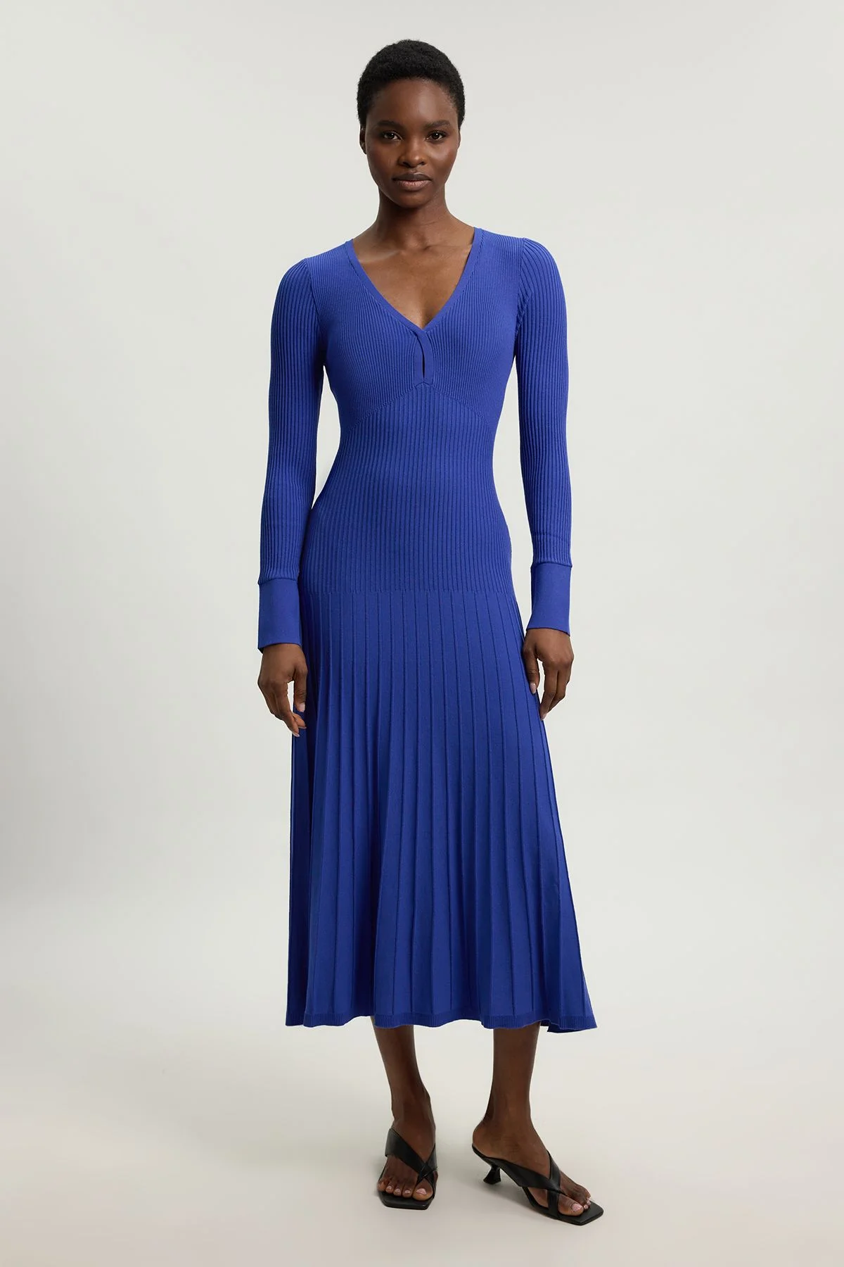 Knit Pointelle Stitch Detail Midi Dress - 1