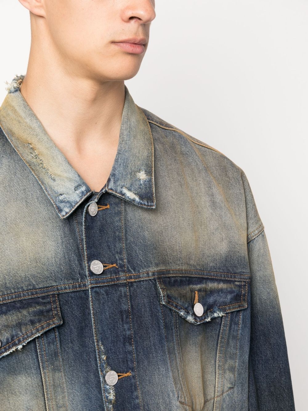 distressed-effect stonewashed denim jacket - 5