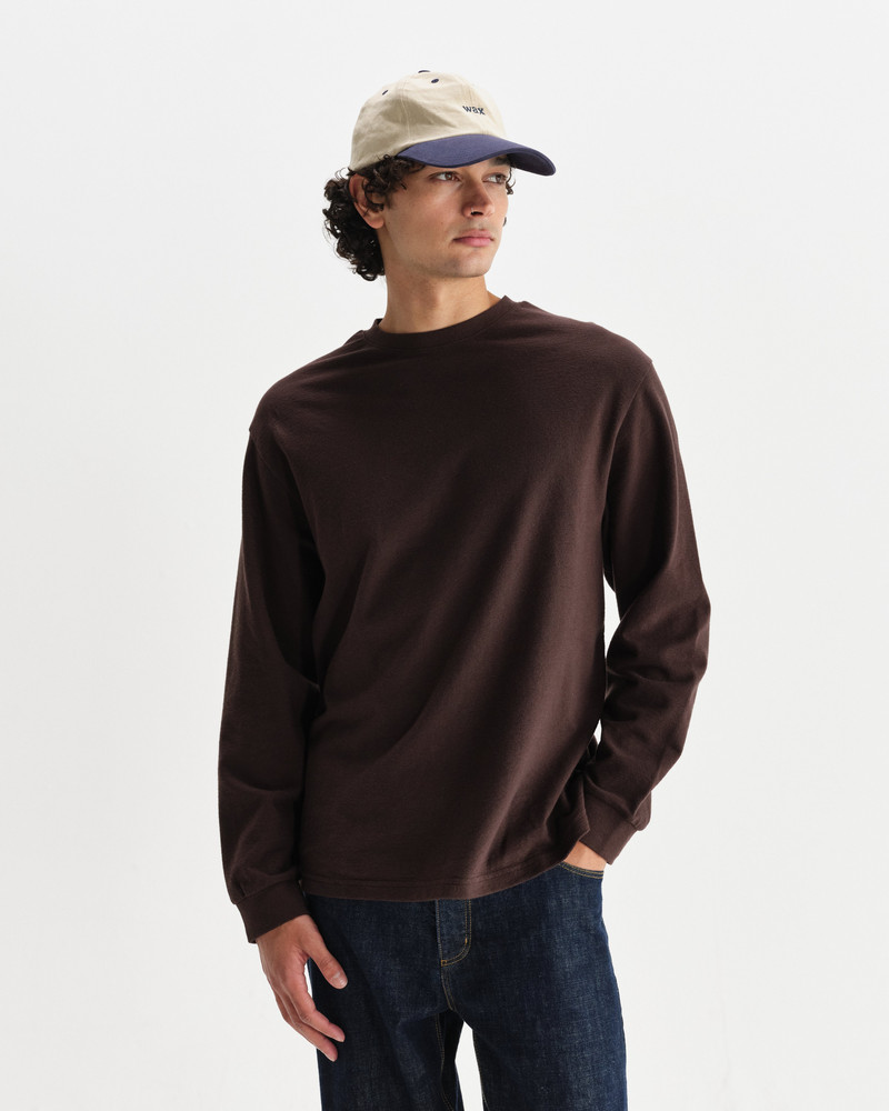 Wax London Hayden - Dark Brown Textured Organic Cotton Long Sleeve T-Shirt outlook