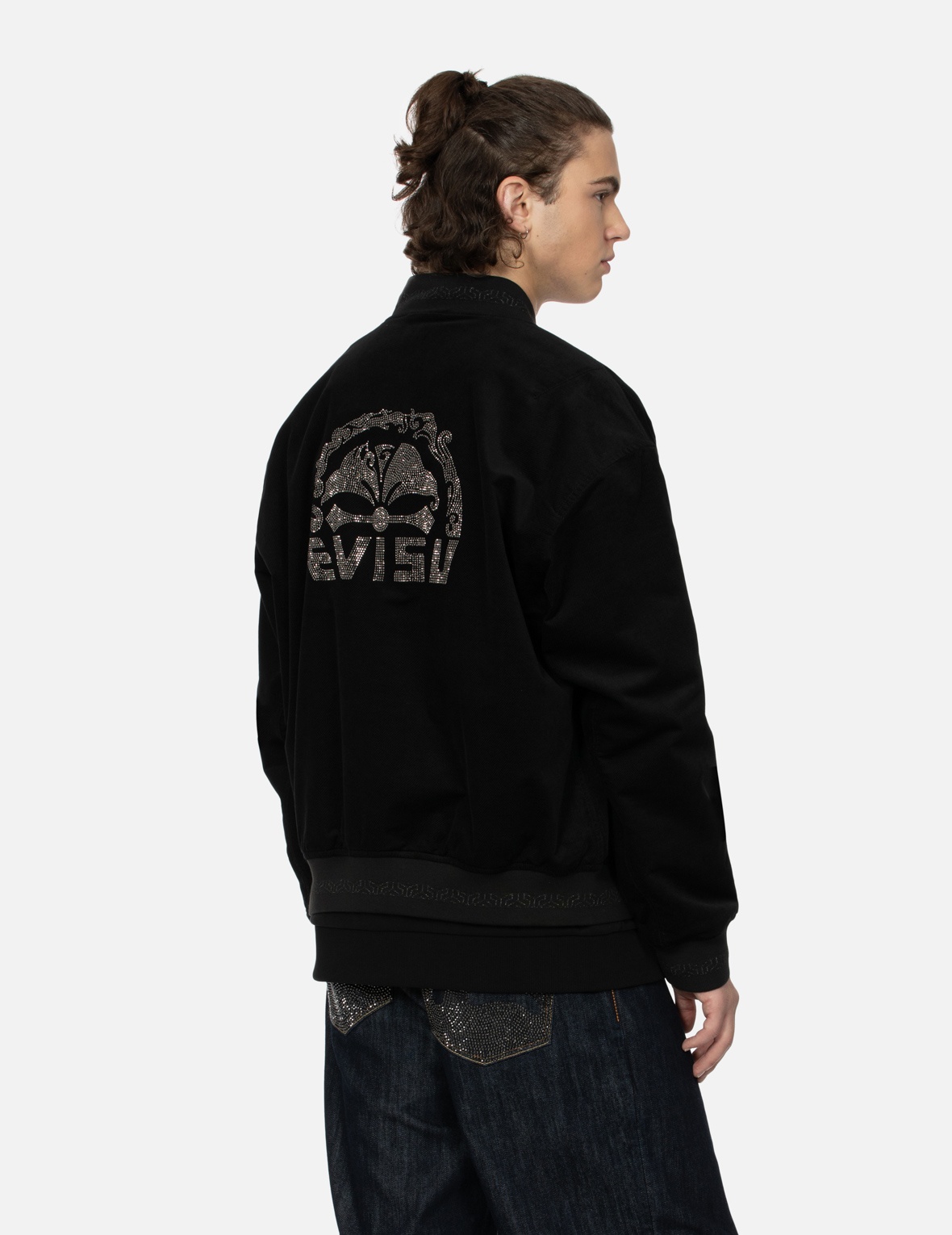 RHINESTONE KAMON AND LOGO RELAX FIT BOMBER JACKET - 7