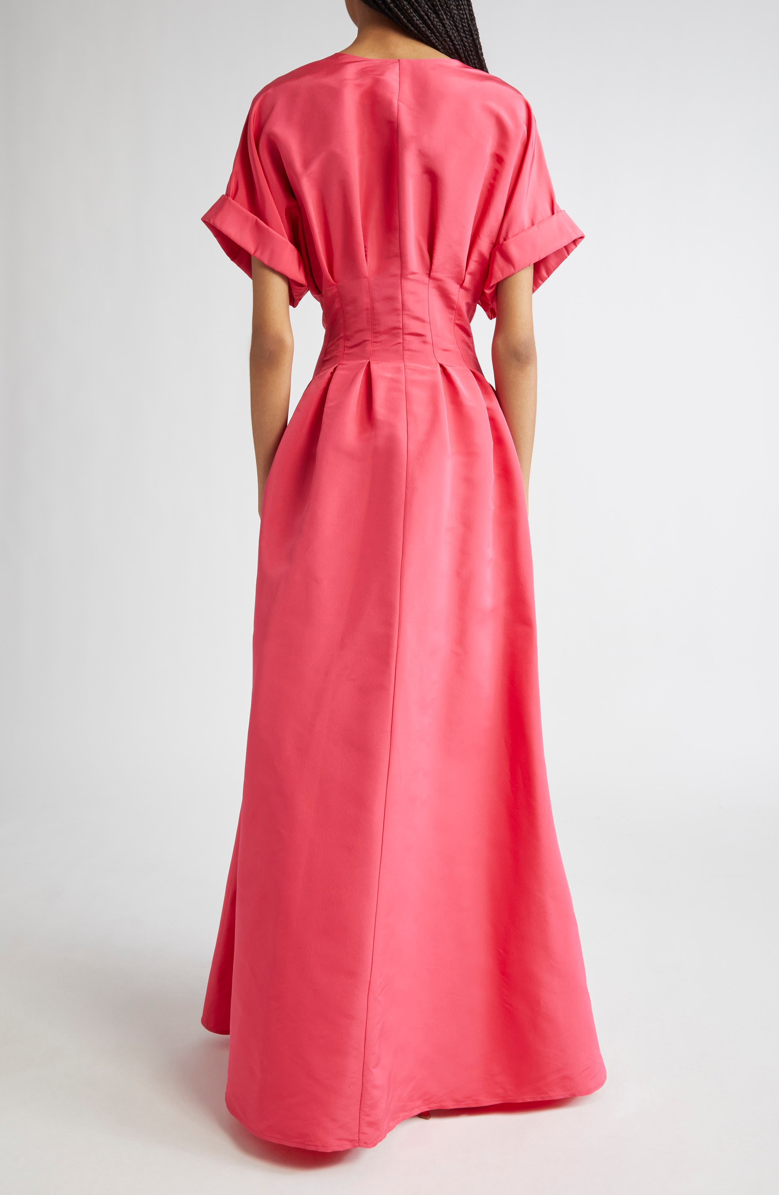 Carolina Herrera Cuffed Short Sleeve Button Front Silk Faille Gown in Azalea at Nordstrom - 2
