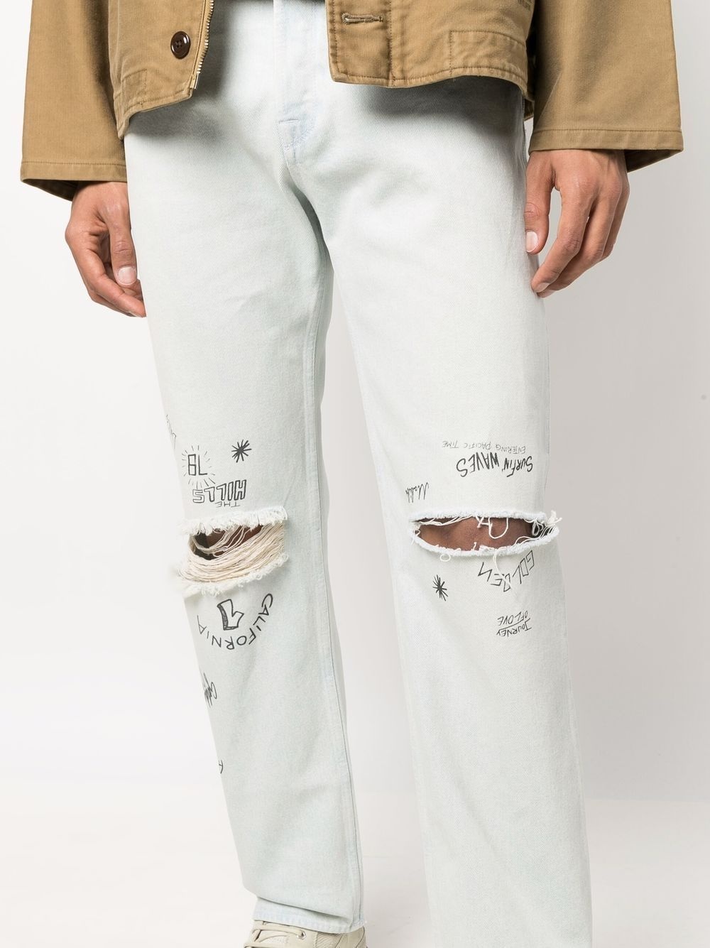 distressed-effect text-print straight-leg jeans - 5