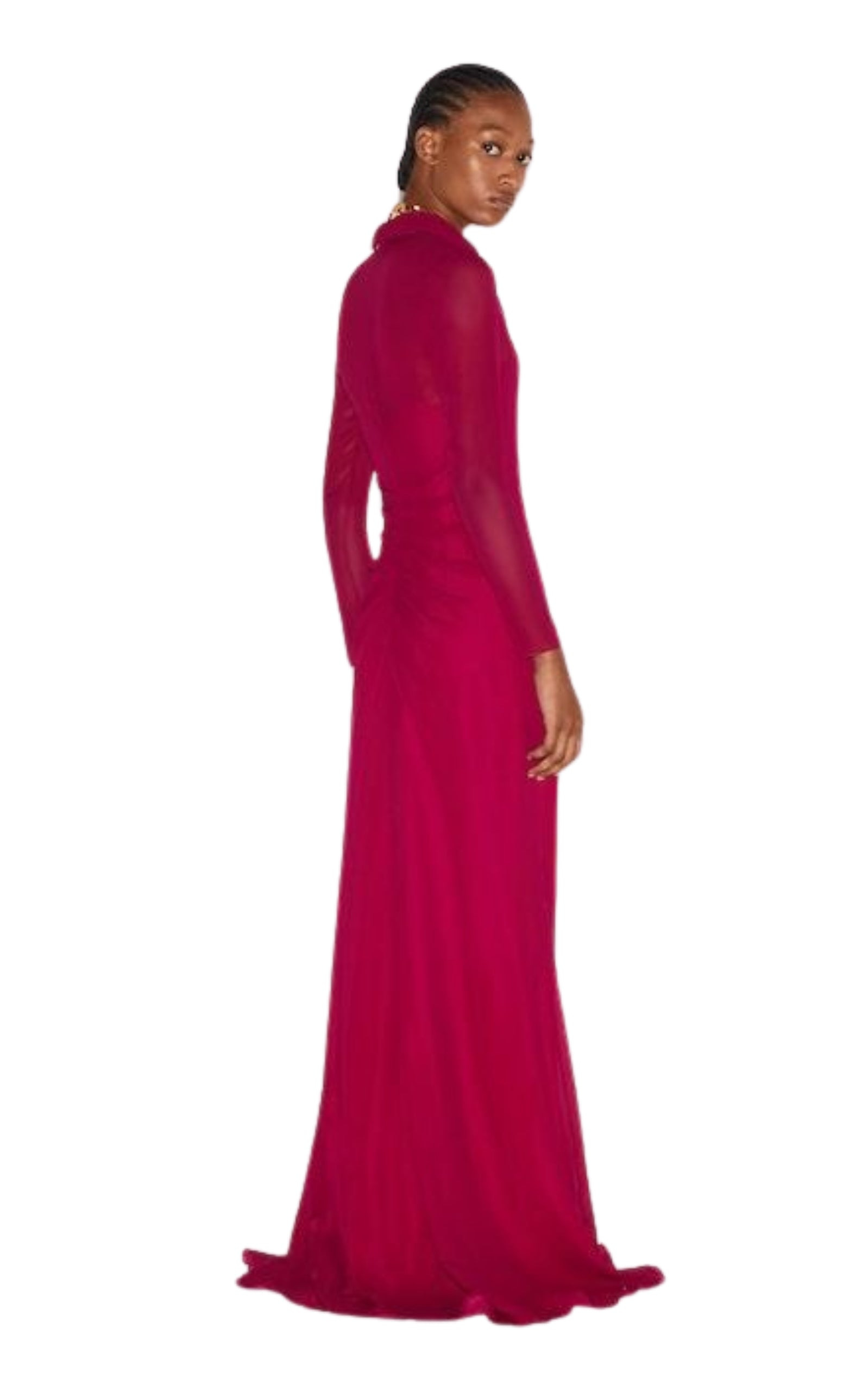 Gucci Fuchsia Silk Maxi Shirt Dress - 3