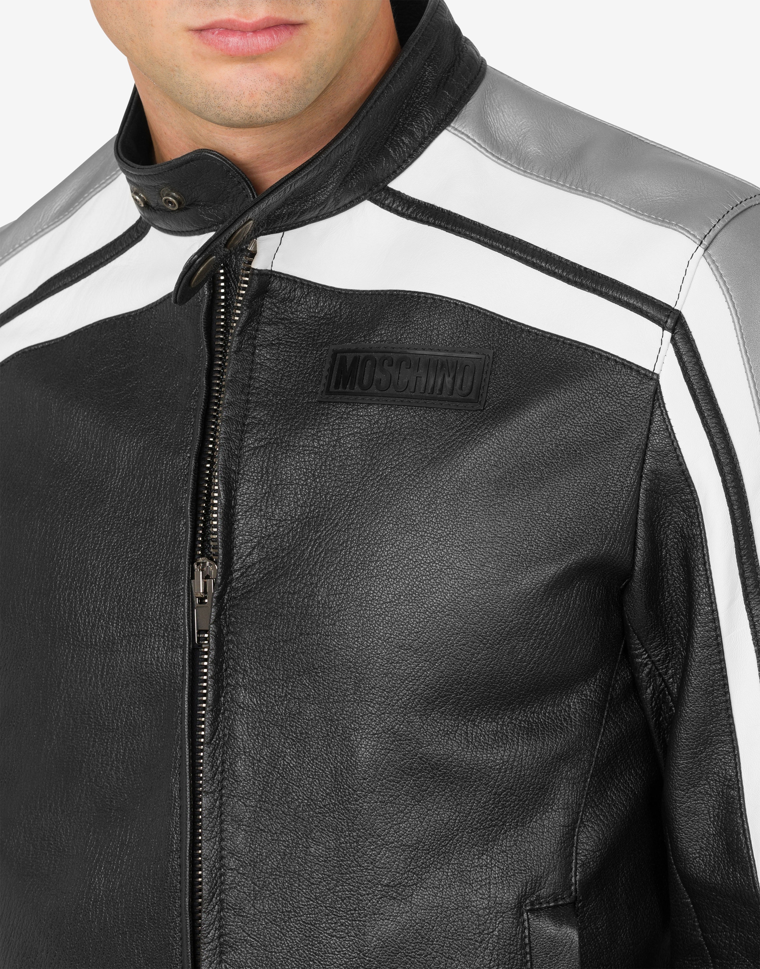 RUBBER LOGO NAPPA LEATHER BIKER JACKET - 4