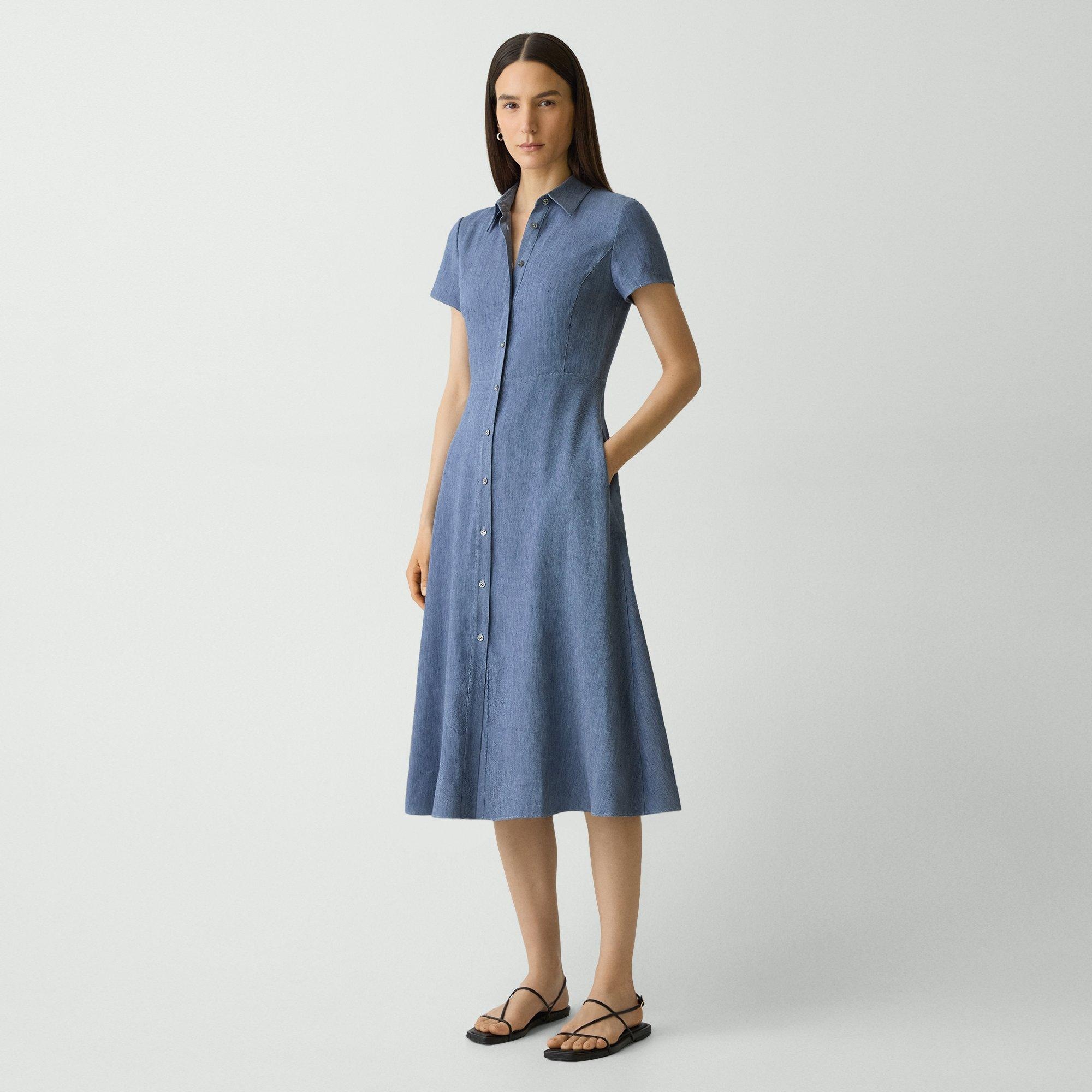 Short-Sleeve Midi Dress in Fluid Linen - 2