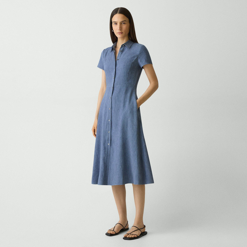 Short-Sleeve Midi Dress in Fluid Linen 2