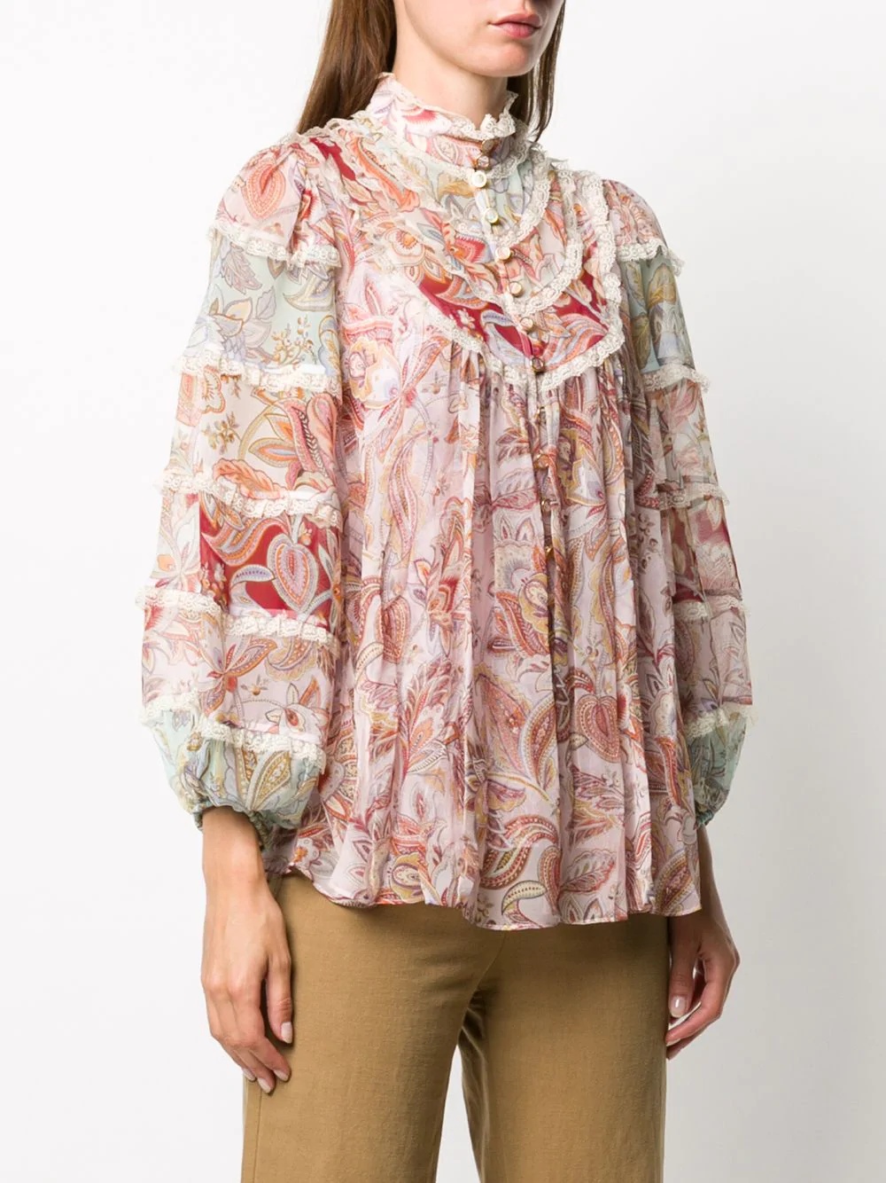 ruffled floral silk shirt - 3