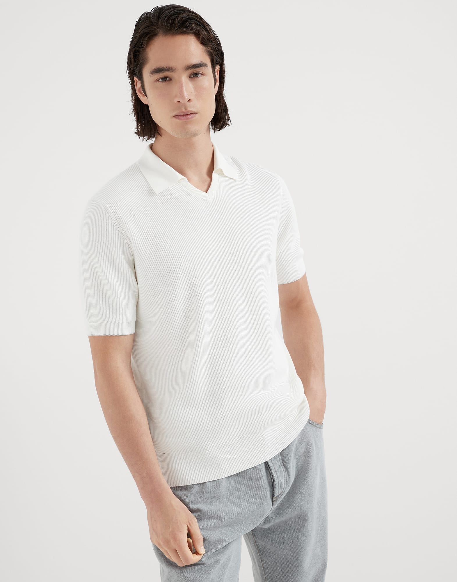 Cotton English rib knit polo - 1