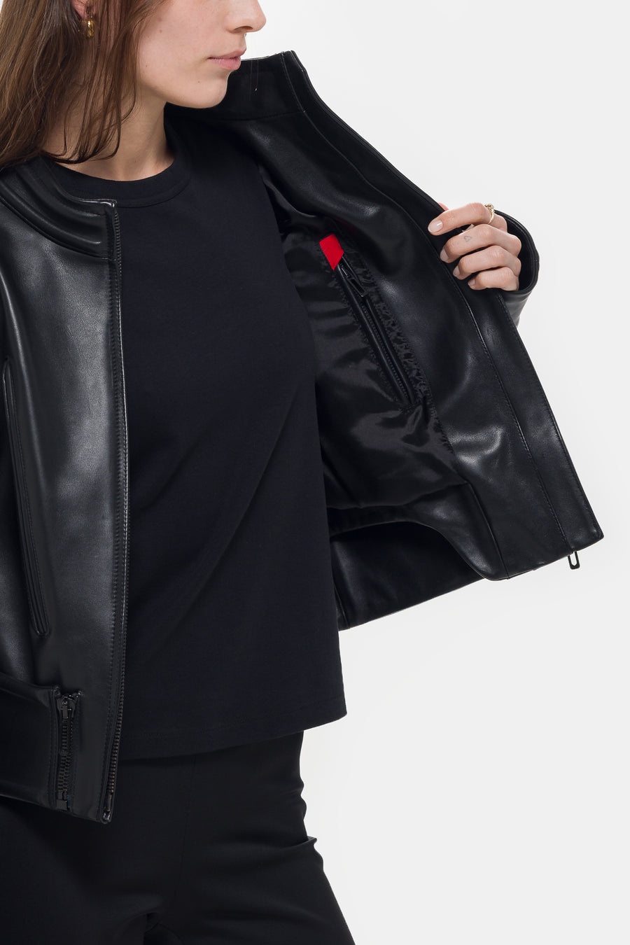 Hippolyta Guarded Leather Biker Jacket in Black - 6