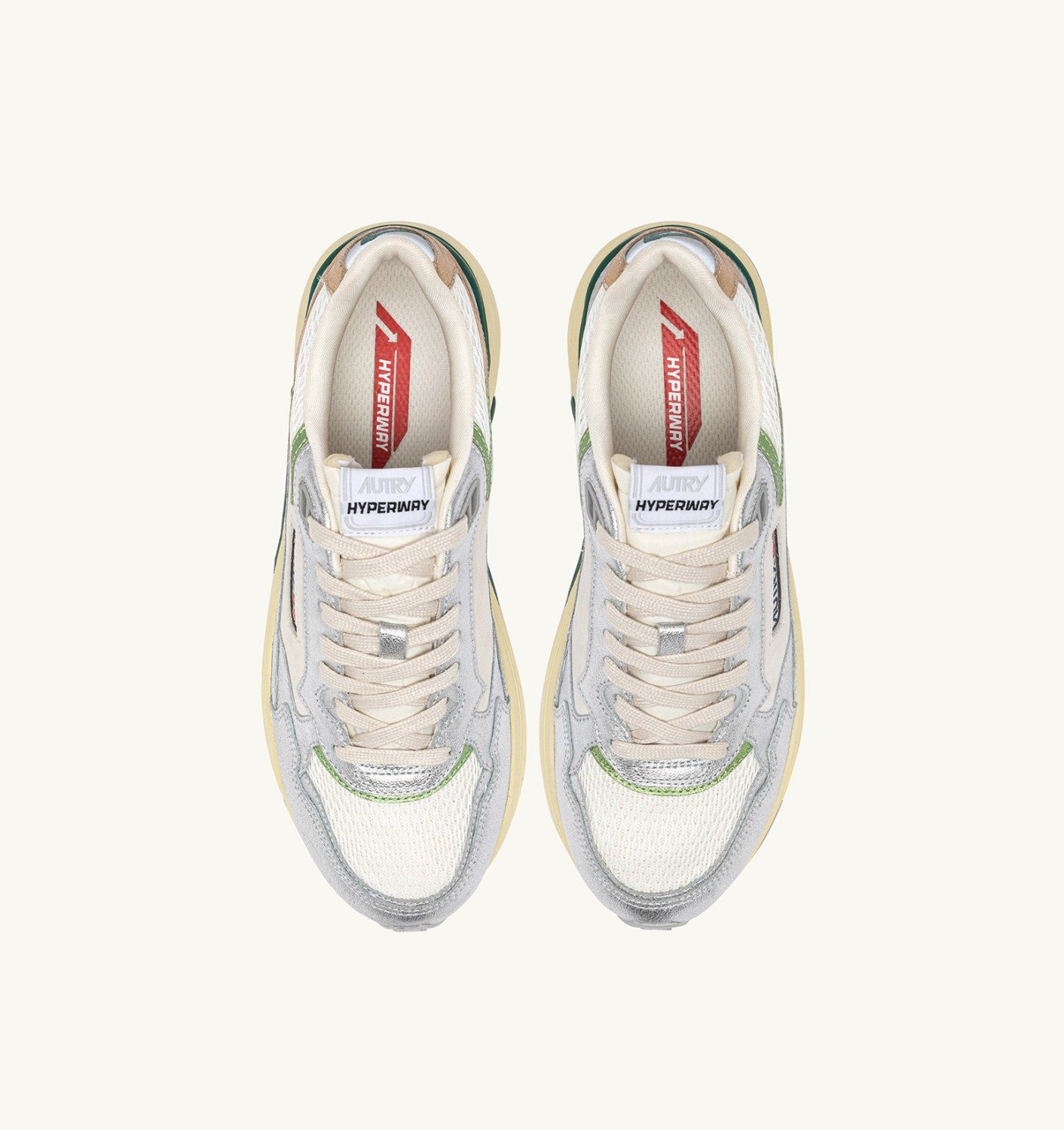 HYPERWAY SNEAKERS IN MARSHMALLOW AND SILVER-TONE LAMINATED LEATHER AND MESH - 6