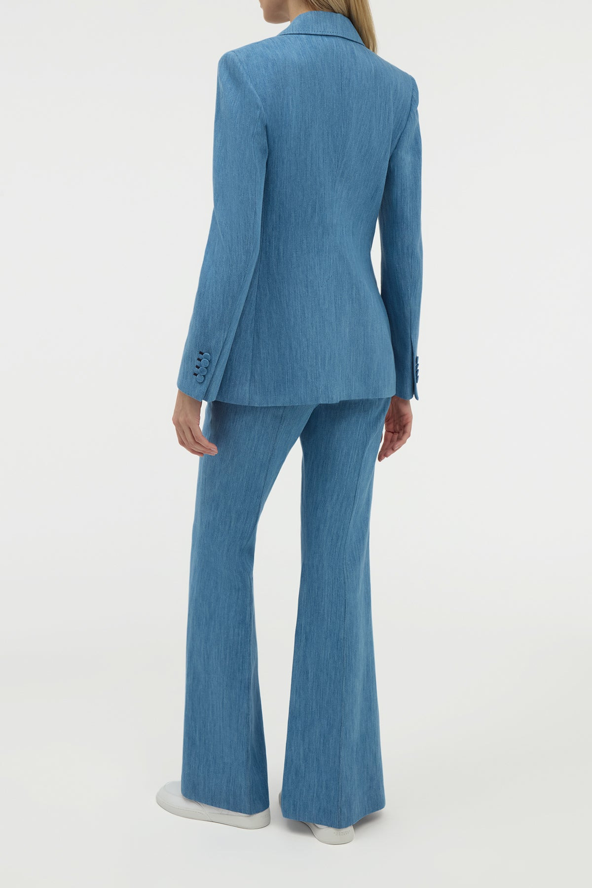 Leiva Blazer in Medium Blue Recycled Cotton Linen Denim - 5