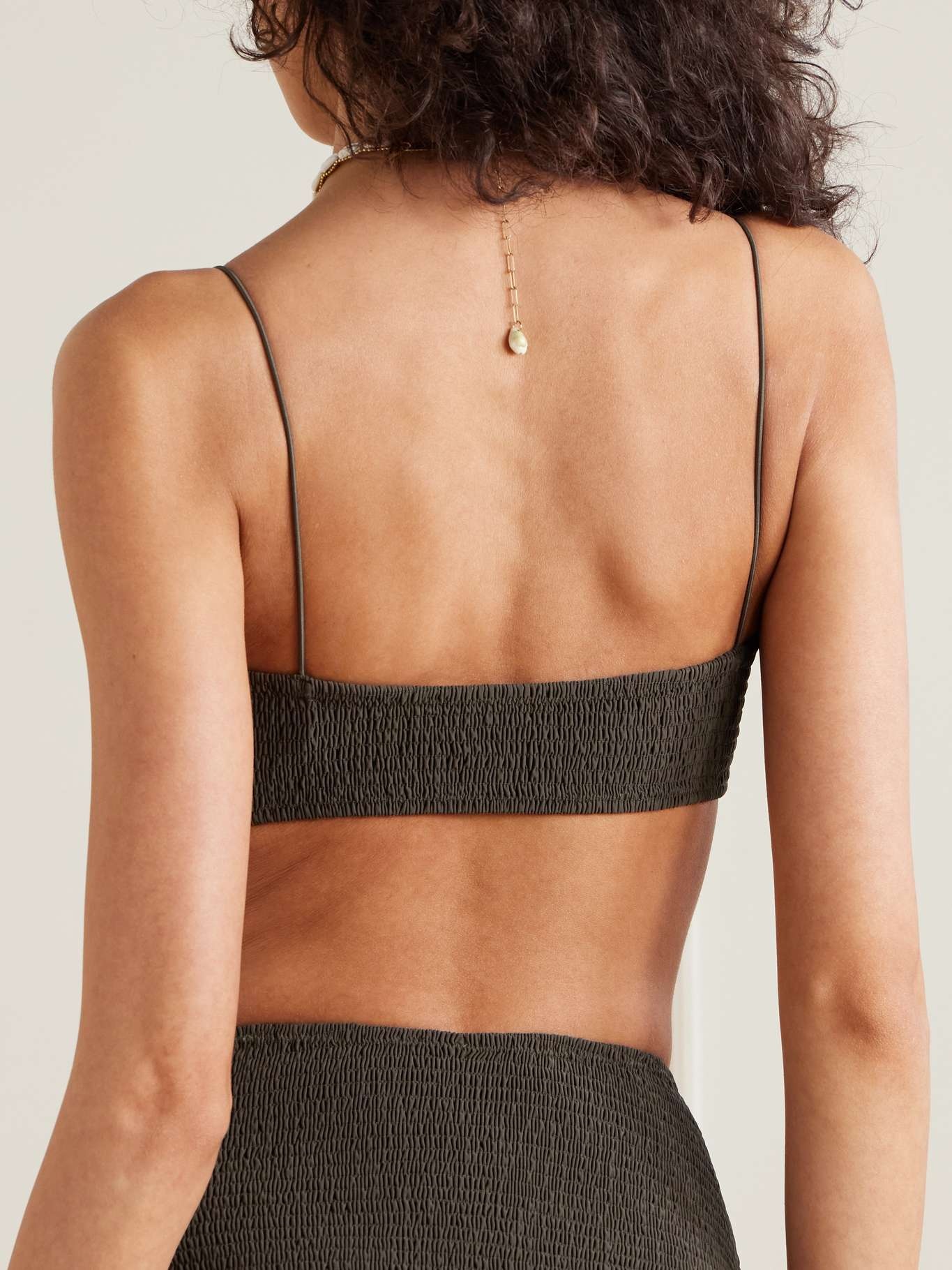 Shirred recycled bikini top Brown - 3
