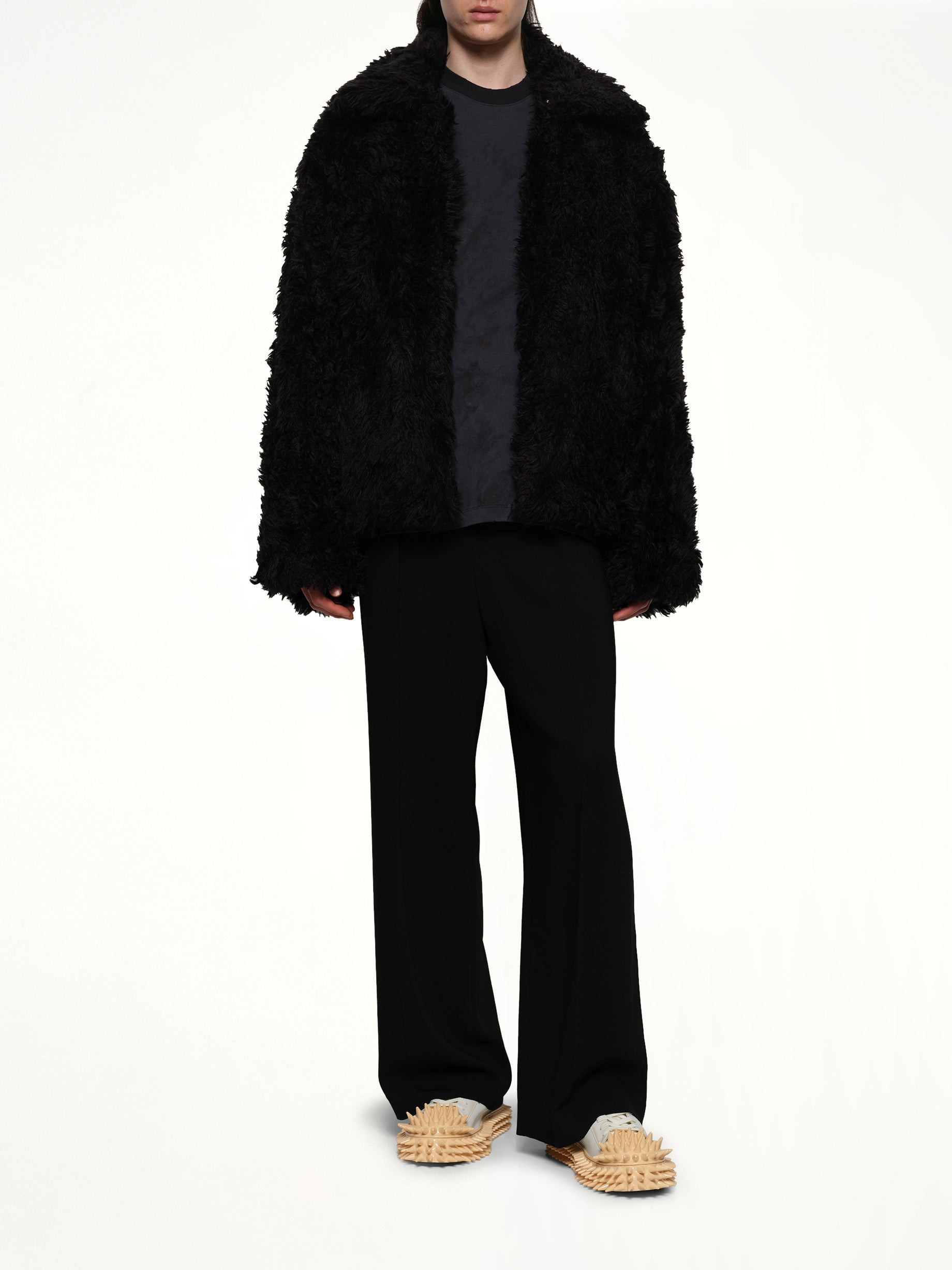 Sinister Mouth Faux Fur Jacket in Black - 4