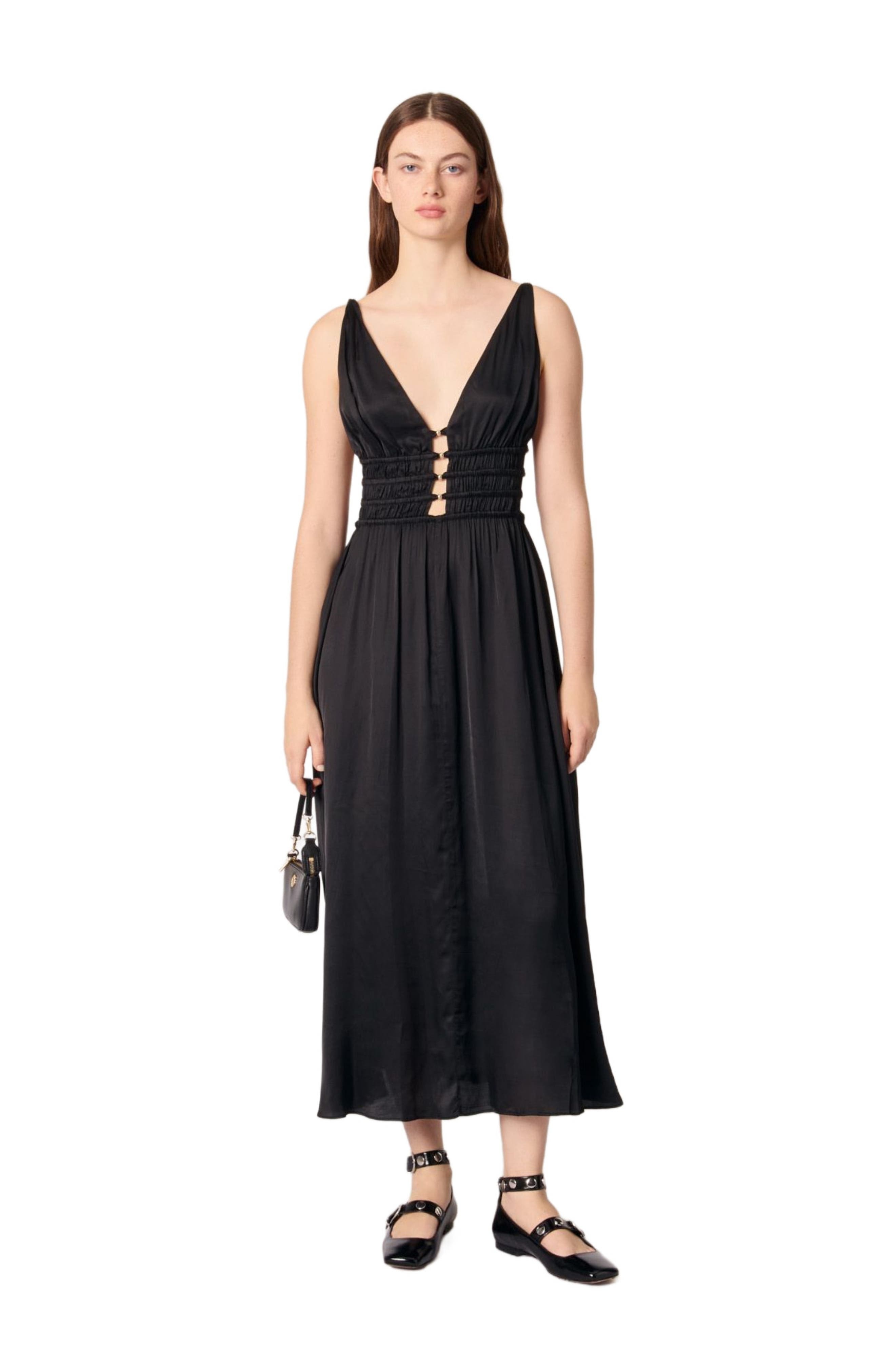 maje Openwork satin-effect dress in Black at Nordstrom - 1