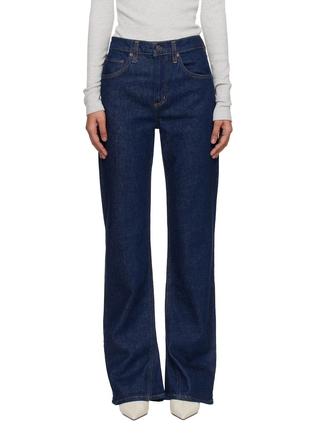 Blue Mid Rise Kick Boot Comfort Stretch Jeans - 1