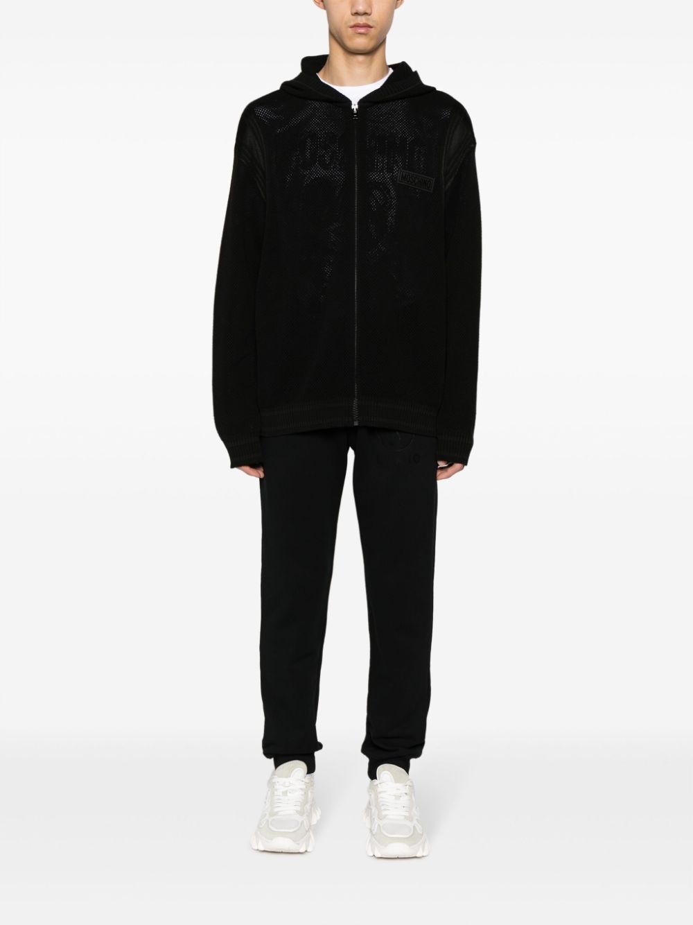 logo-patch open-knit hoodie - 2
