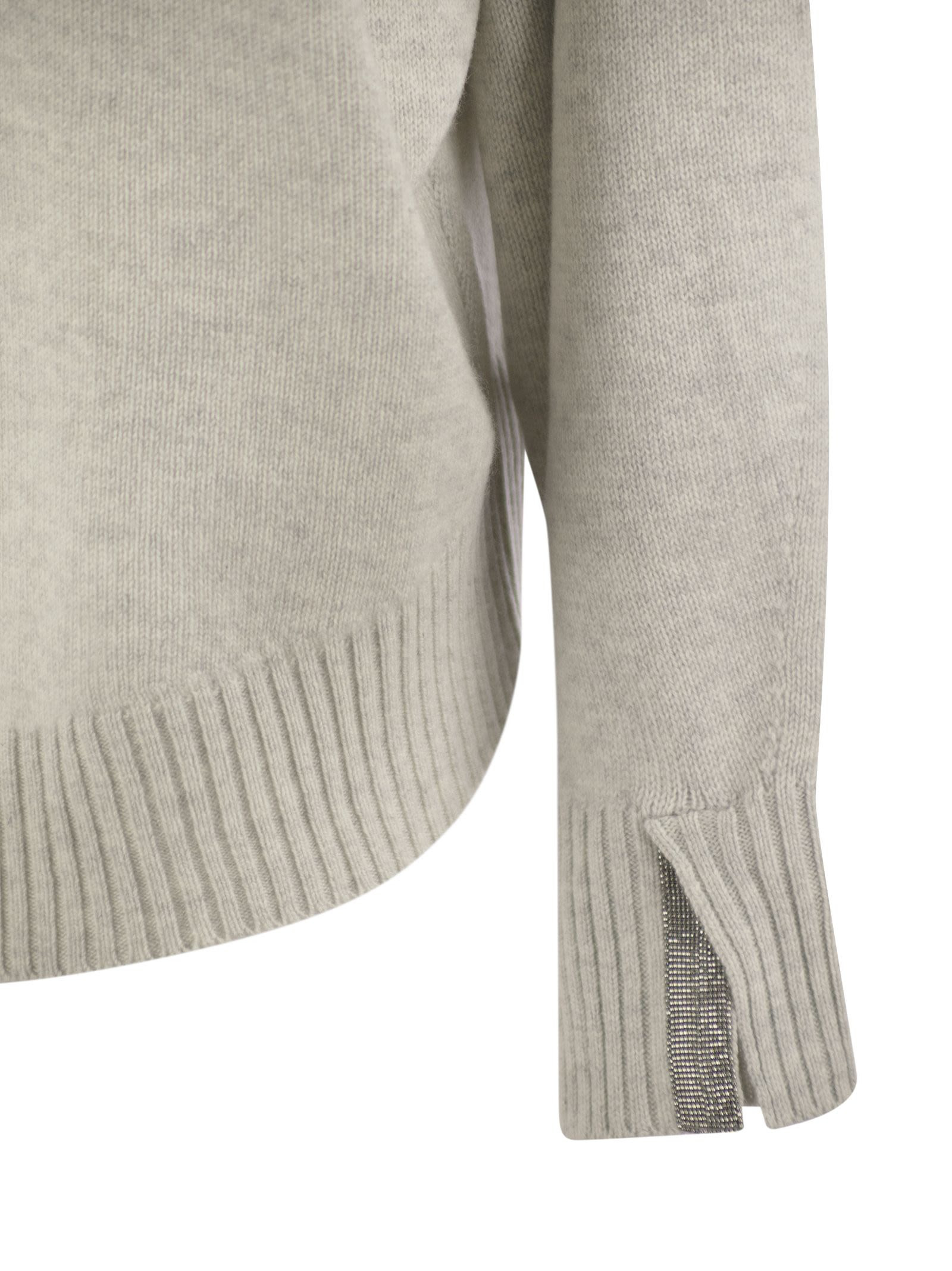 Brunello Cucinelli Women Cashmere Chimney Neck Sweater With Shiny Cuff Details - 4