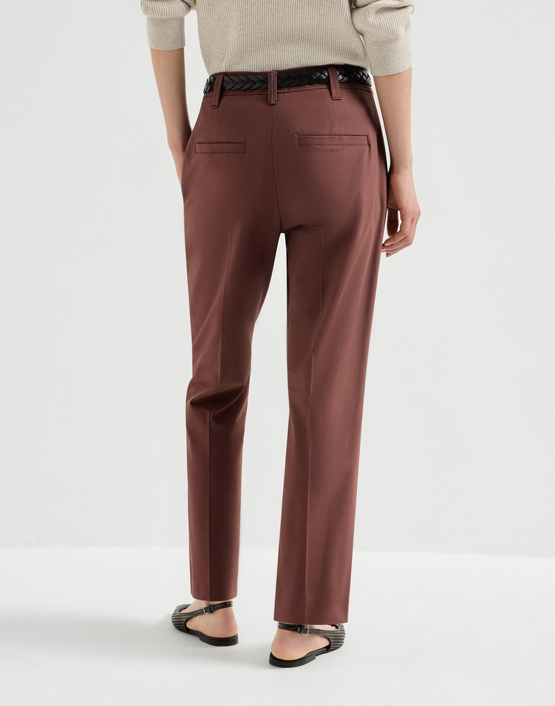 Stretch twisted cotton twill cigarette trousers with monili 3