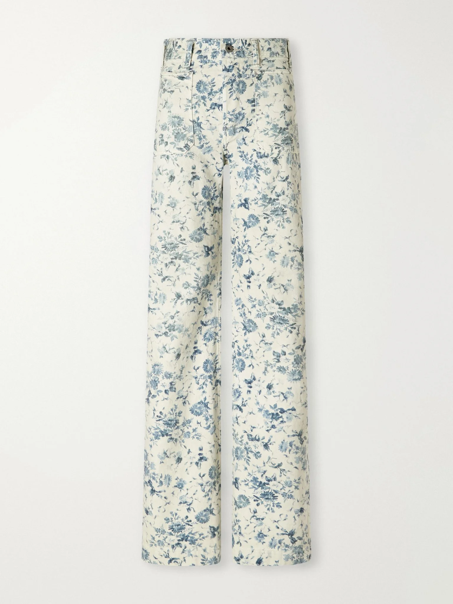 Floral-print high-rise straight-leg jeans White - 1