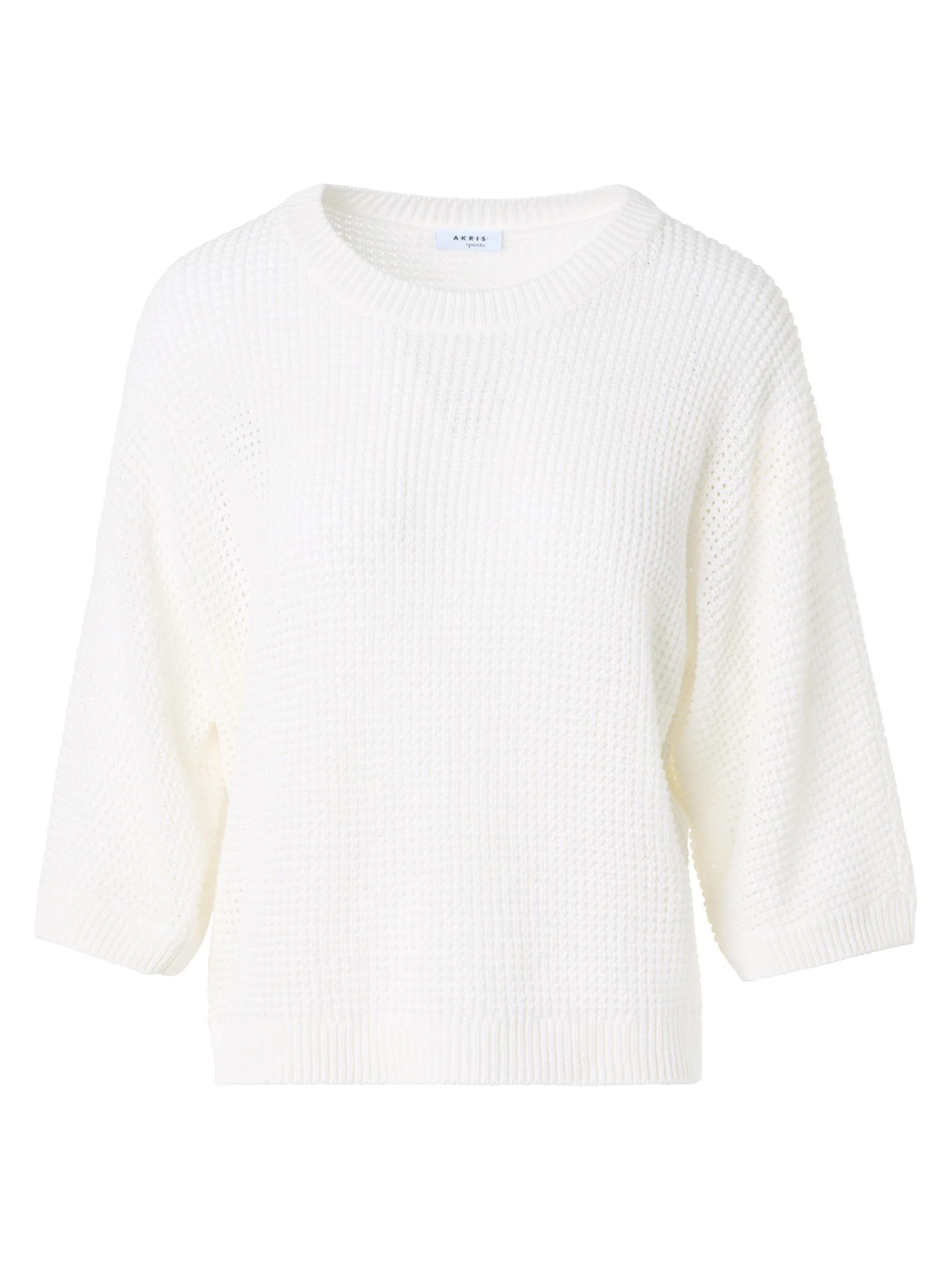 Women's Linen-Cotton Knit Crewneck Sweater - Cream - 1