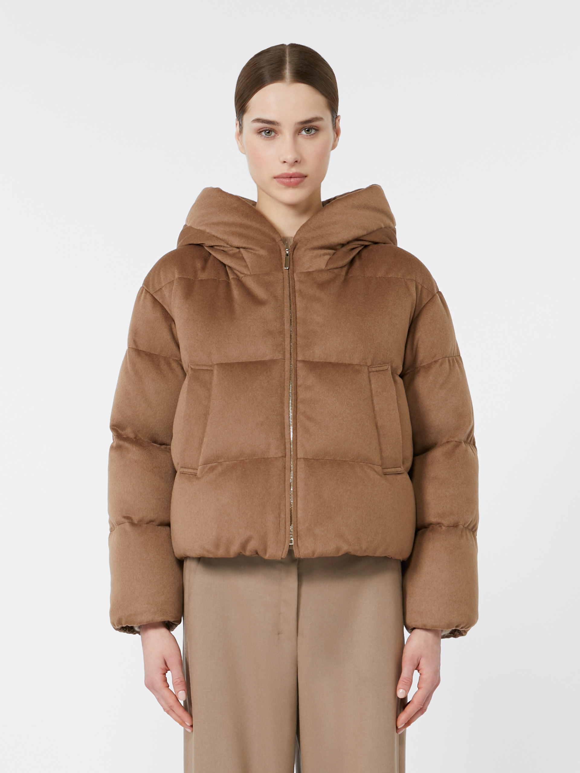 DALIA Reversible down jacket in camel drap and water-repellent taffeta - 3