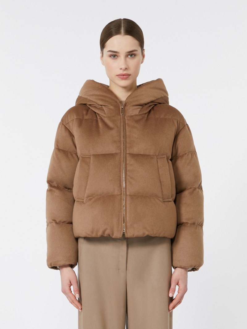 DALIA Reversible down jacket in camel drap and water-repellent taffeta 3