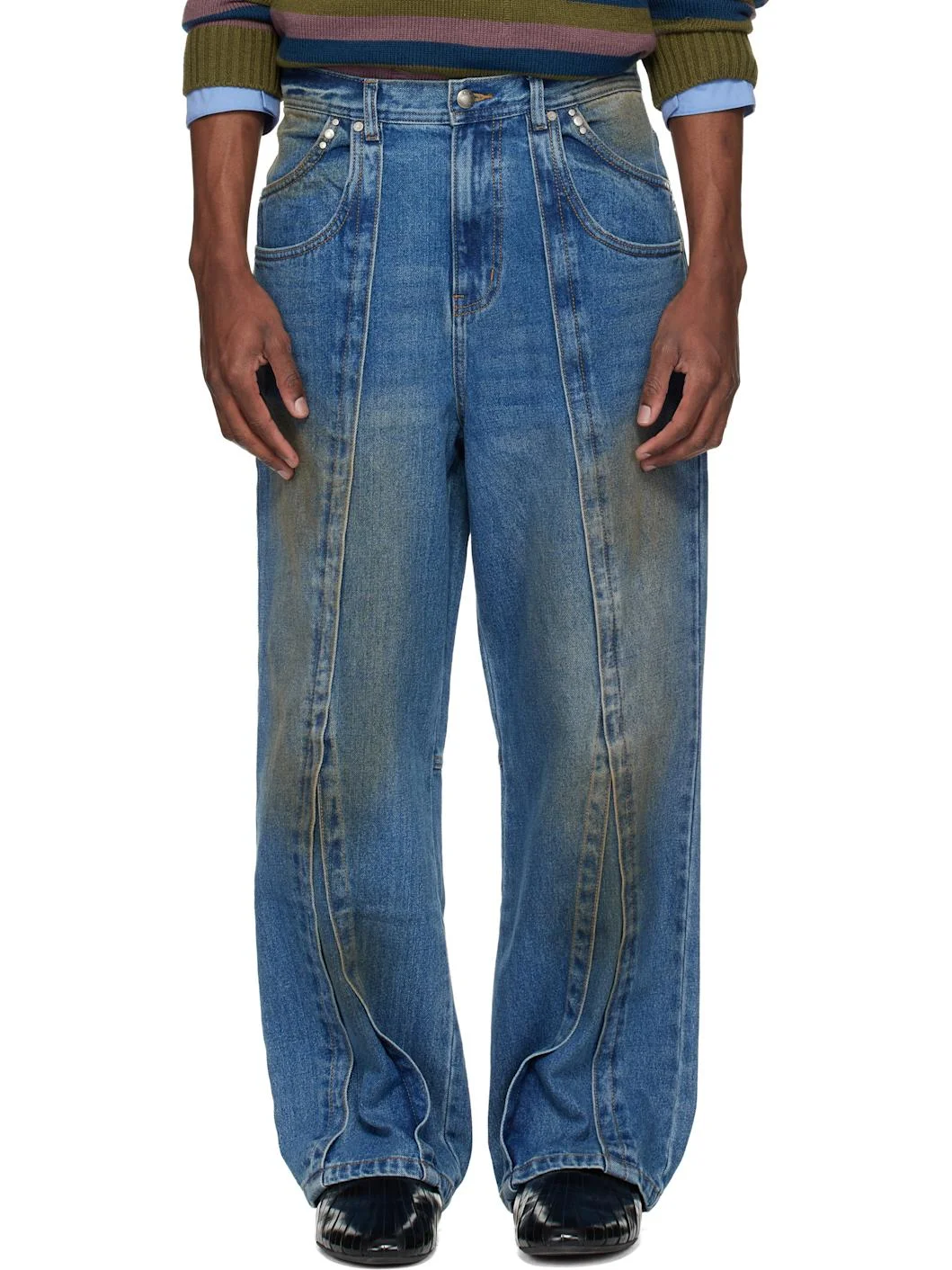 Blue Layered Wide-Leg Jeans - 1