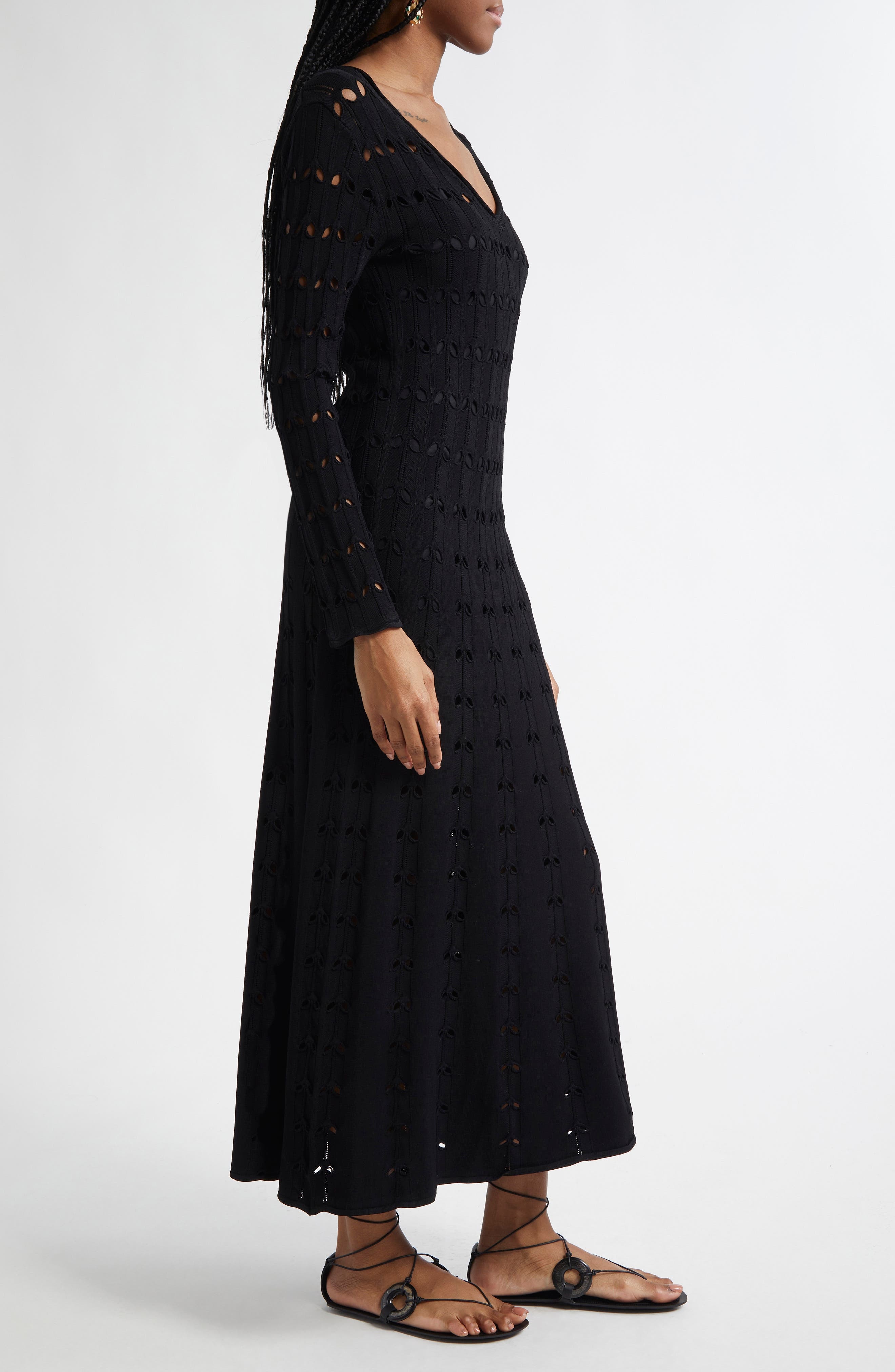 Zimmermann Rhiannon Long Sleeve Pointelle Maxi Sweater Dress in Black at Nordstrom - 3