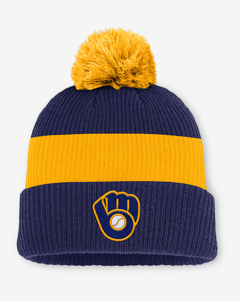 Milwaukee Brewers Cooperstown Peak Men's Nike MLB Cuffed Pom Beanie 1