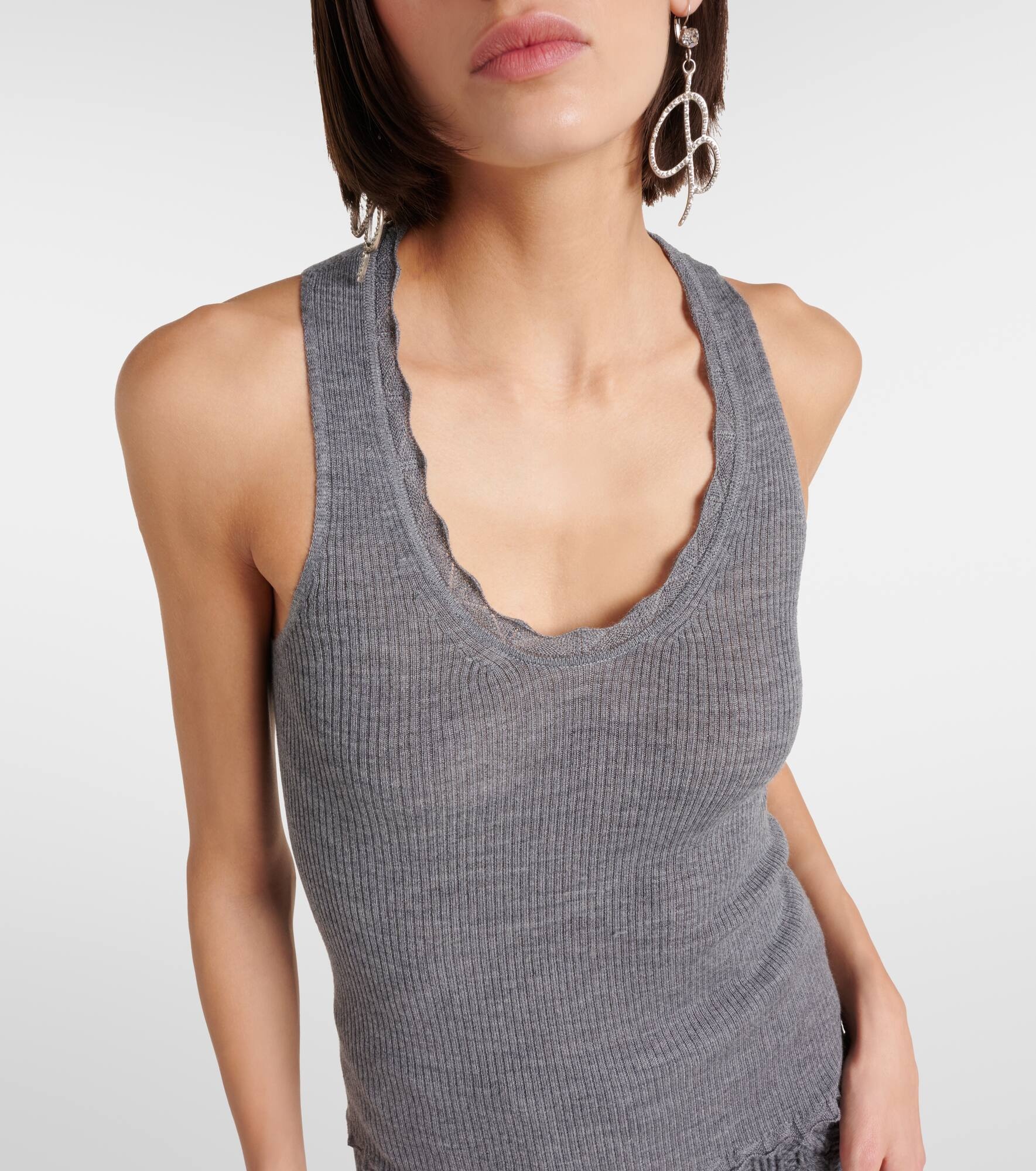 Floral-appliqué wool tank top - 5