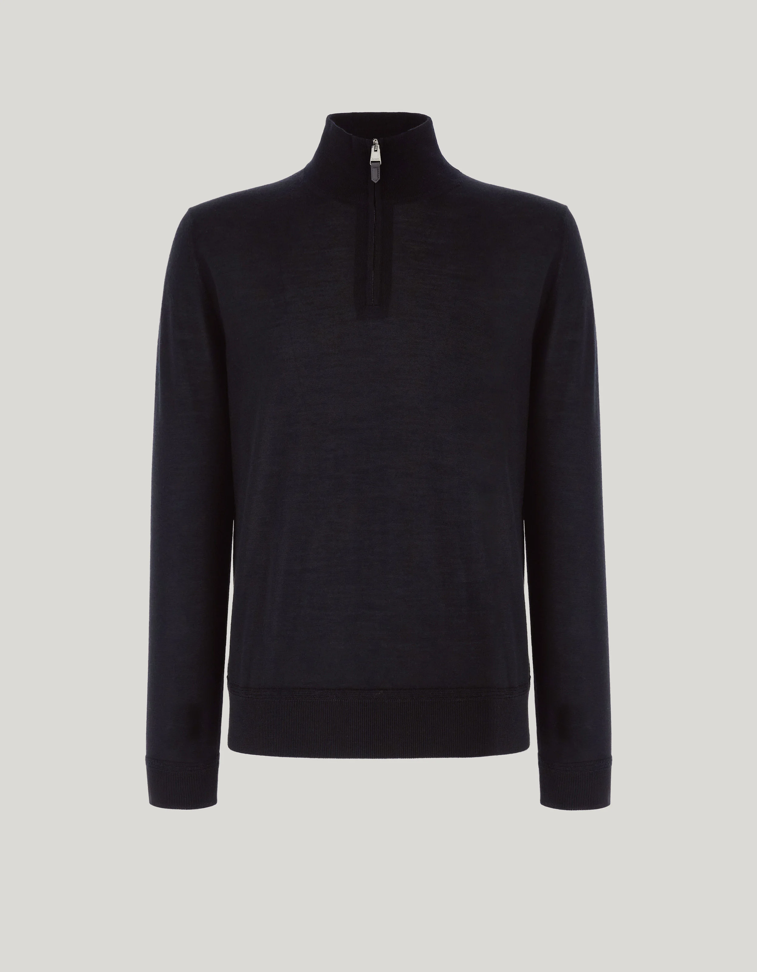 BLACK WOOL, SILK AND CASHMERE BLEND MOCK NECK SWEATER WITH ZIPPER - 1
