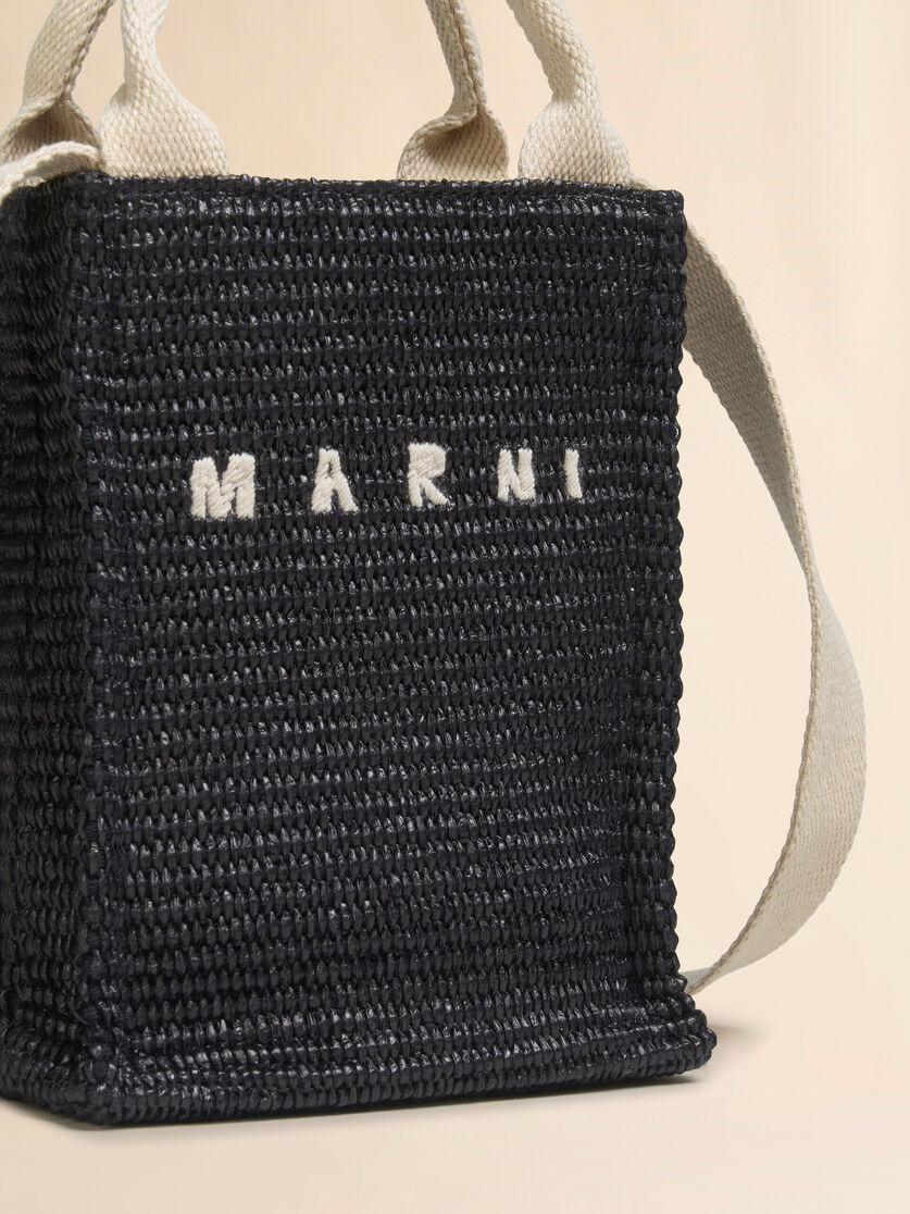 BLACK RAFFIA-EFFECT TOTE MINI BAG - 5