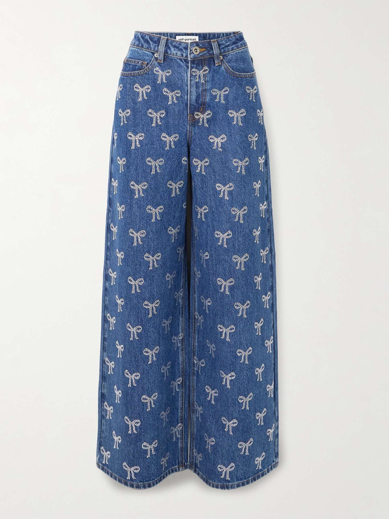 Crystal-embellished high-rise wide-leg jeans Blue - 1