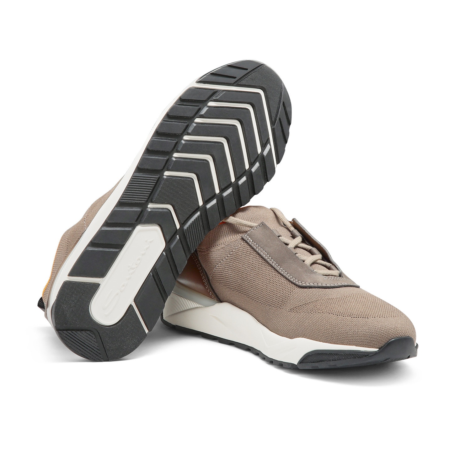 Men's beige stretch knit and leather sneaker - 3