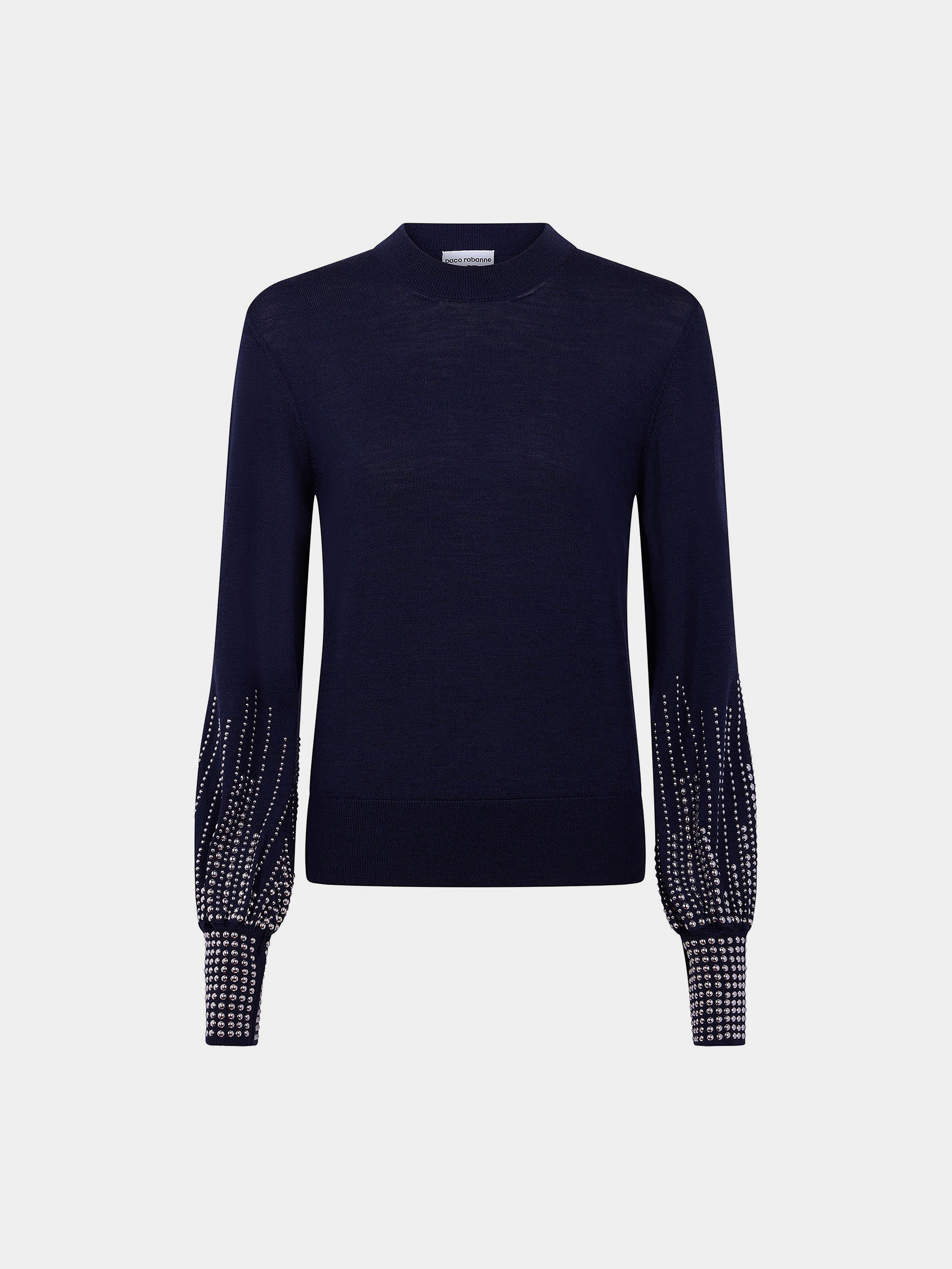 NAVY STUD-CUFFS WOOL JUMPER - 1
