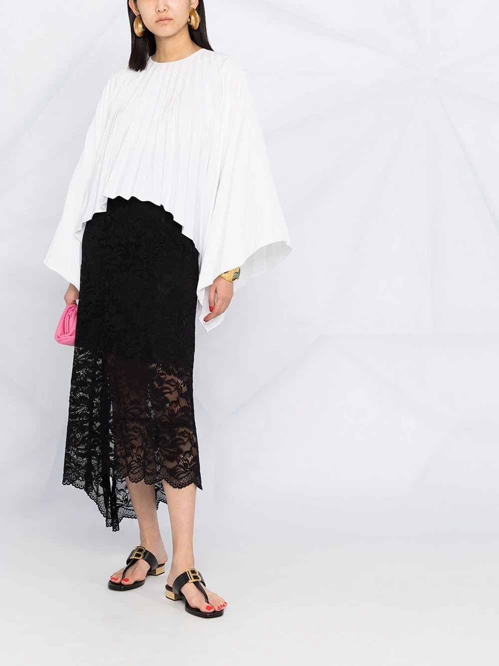 pleated bell-sleeves top - 2