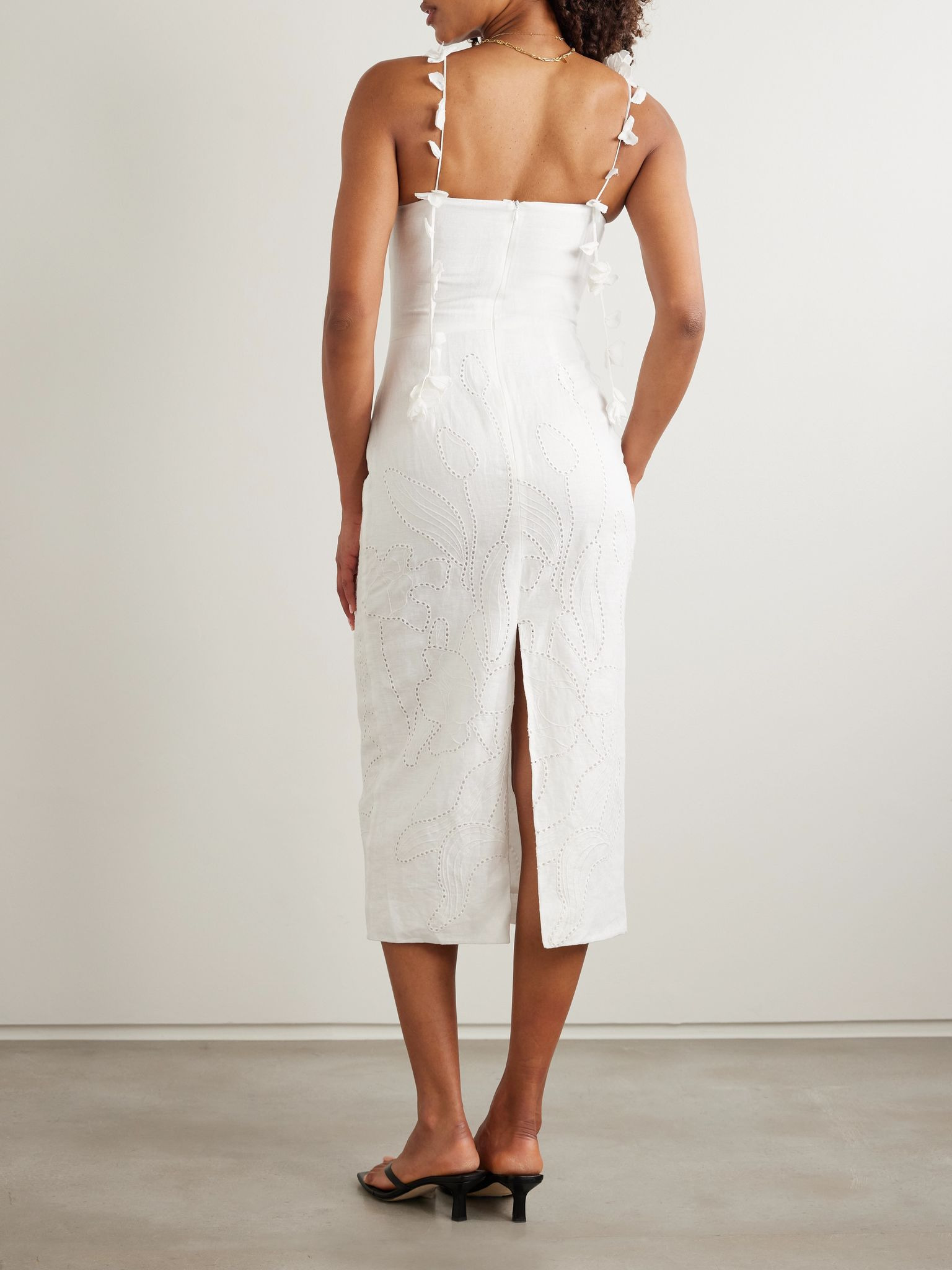 Petalos embroidered linen midi dress Off-white - 3