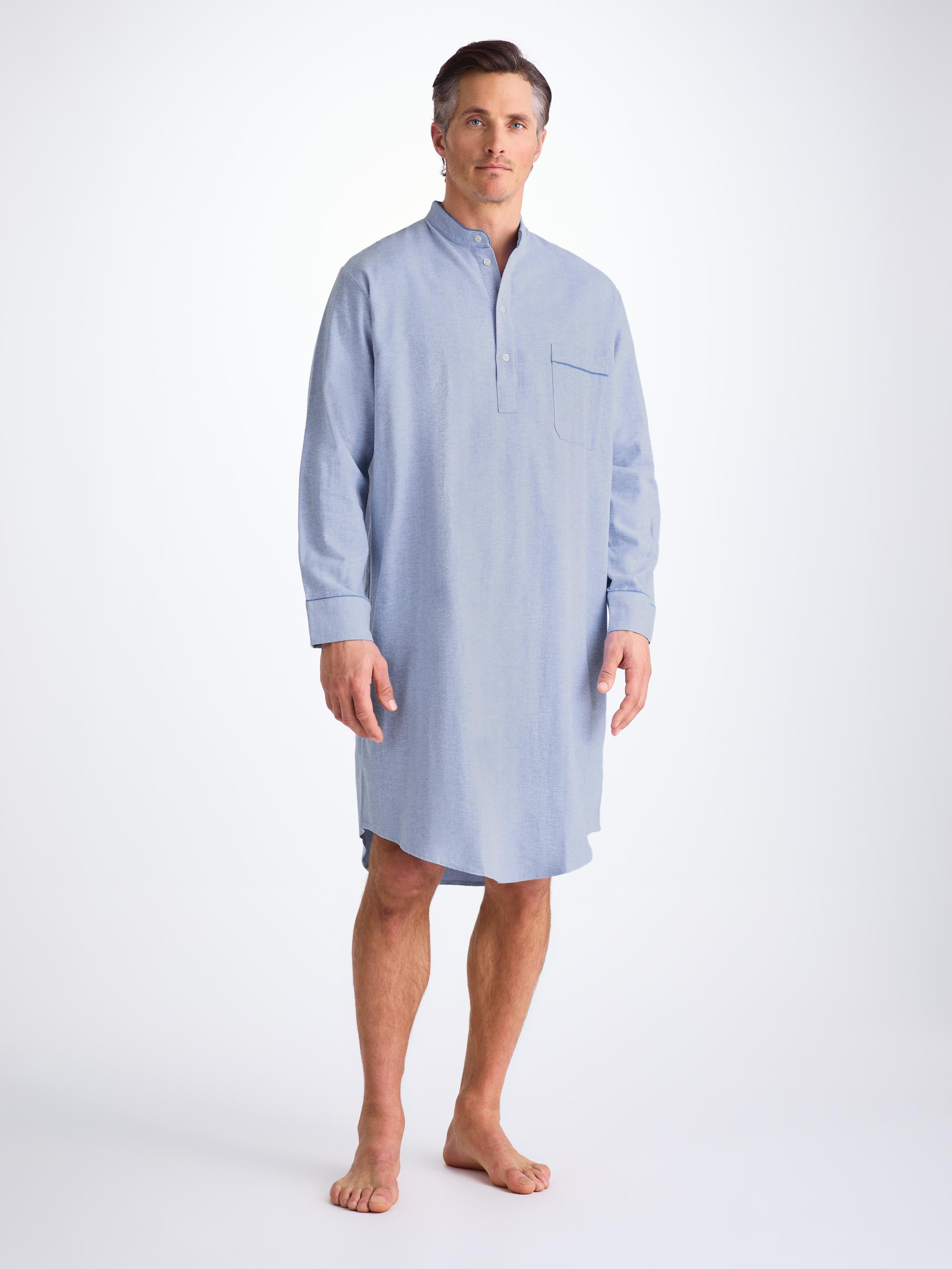 Men's Nightshirt Arran 24 Brushed Cotton Blue - 3
